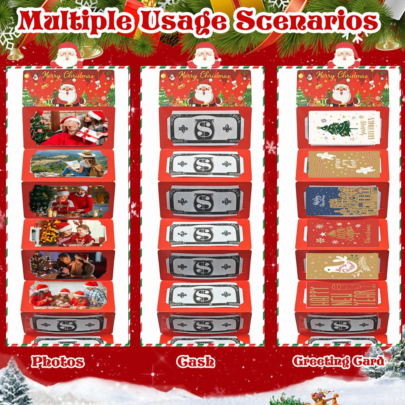 Soporte para Dinero Sorpresa de Navidad, Soporte para Tarjetas con 10 Compartimentos Tarjetas de dinero de Navidad Regalo de Dinero para Niños Adultos Amigos Gift