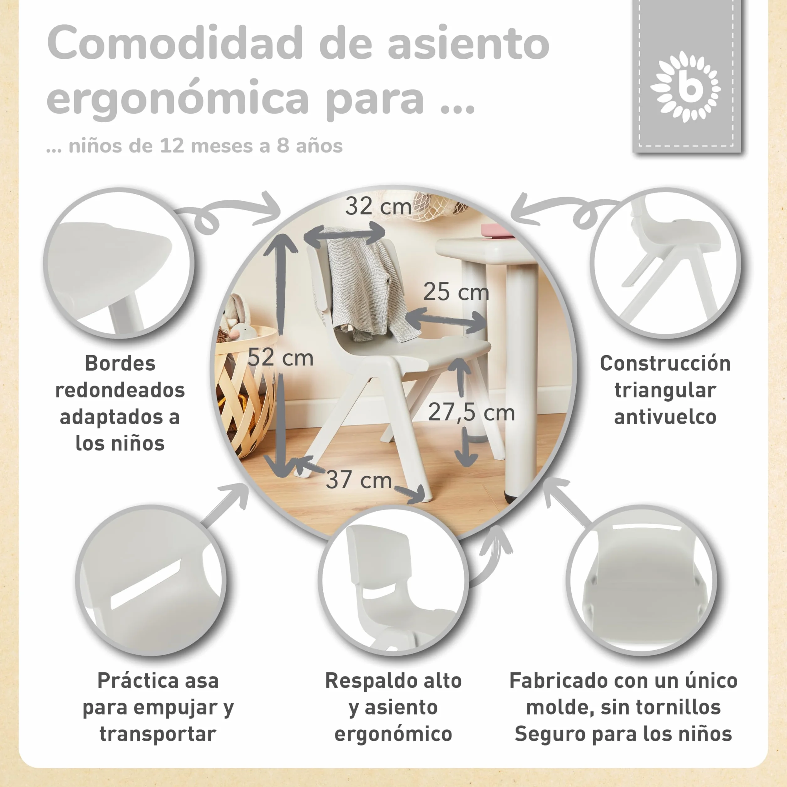 BIECO Silla Infantil hasta 80 kg Cargable | Apilable y Antivuelco | para Interior y Exterior | Silla Plastico Infantil Sillon Bebe Sillones Infantiles Sillón Infantil Silla Infantil Plastico Niño