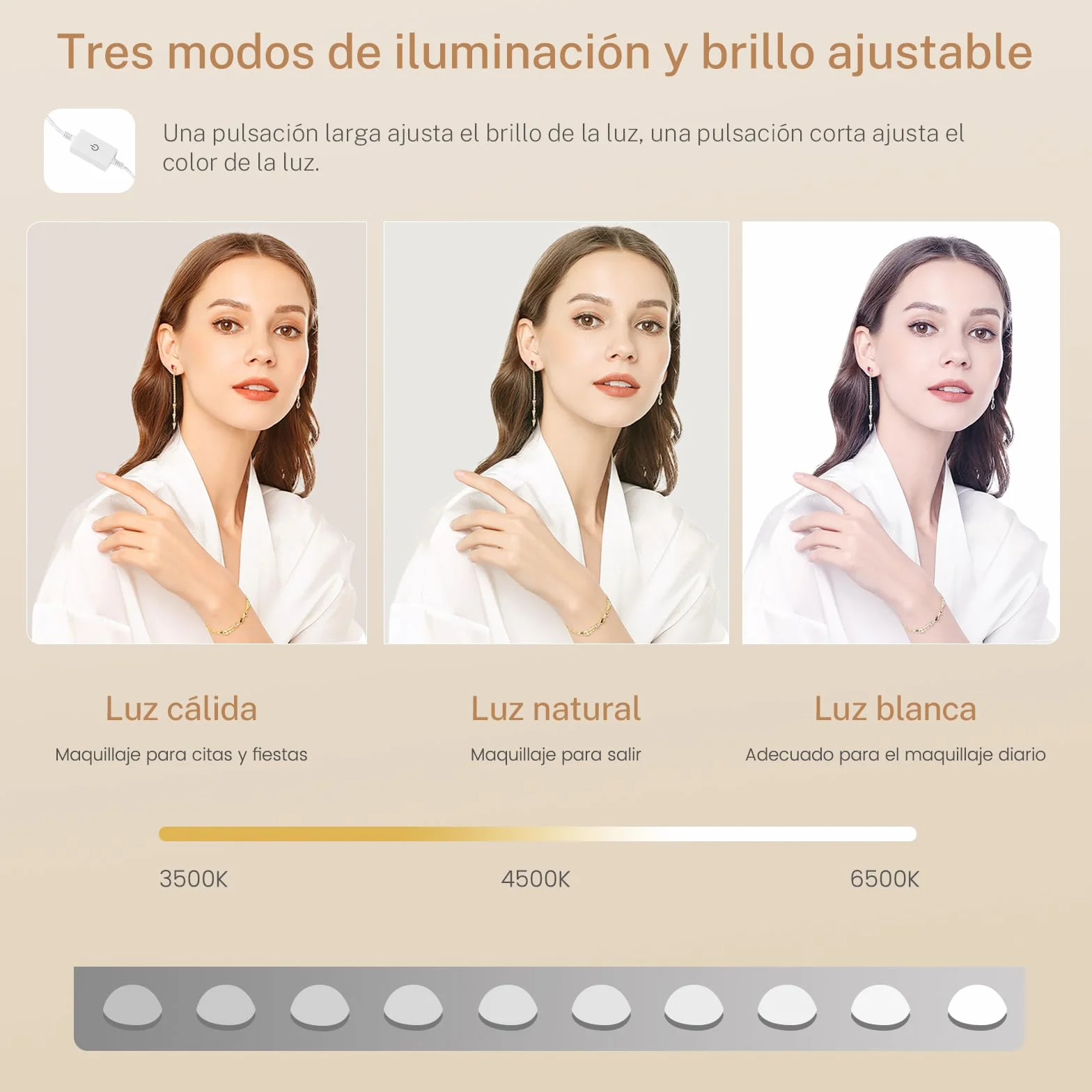 FIONESO 110cm Tocador de Maquillaje con Espejo Grande y Luces LED, Mesa de Maquillaje con 5 Cajones, 2 Estantes Abiertos, para Niñas, Blanco