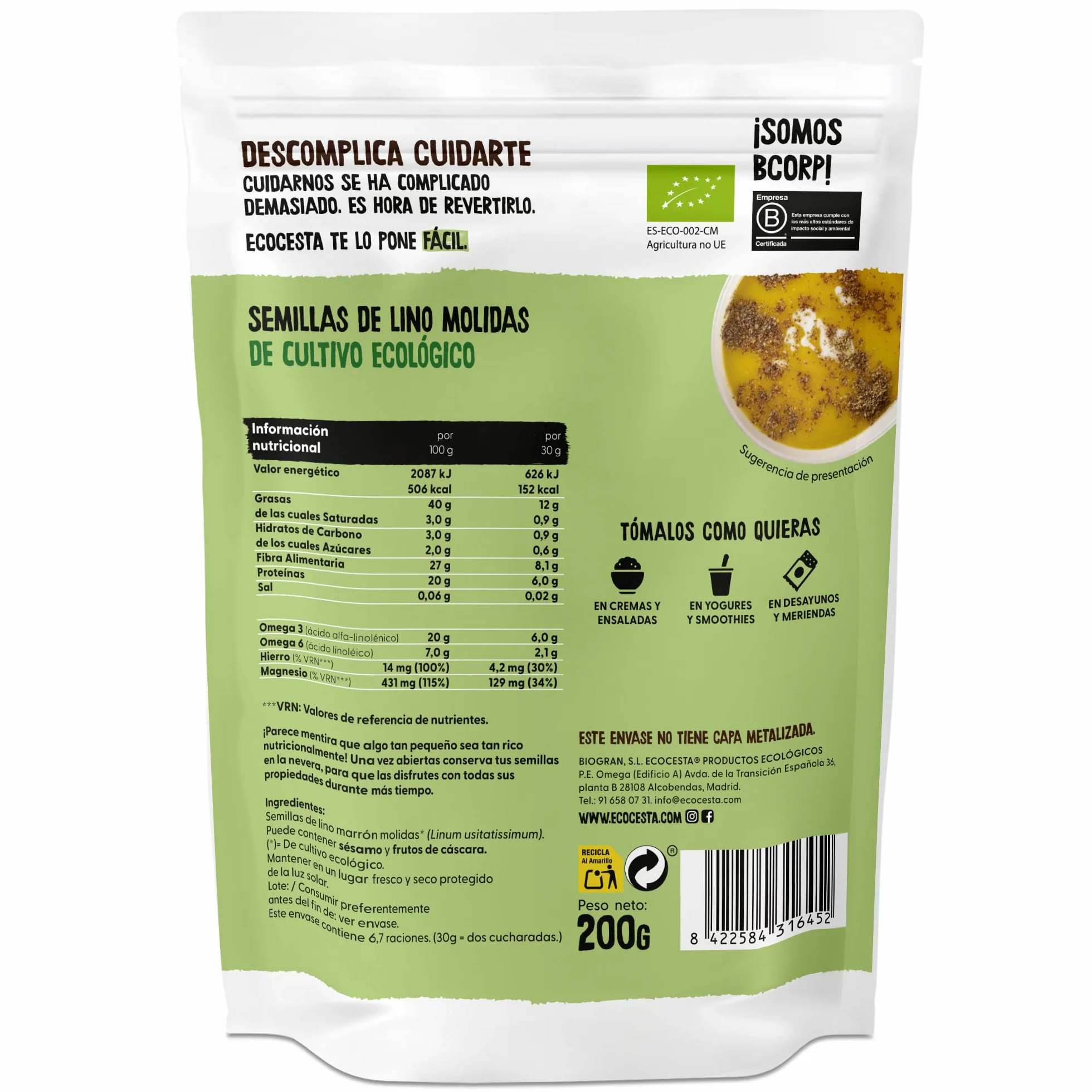 Semillas Molidas Essential Lino Marrón Molido 200g Bio