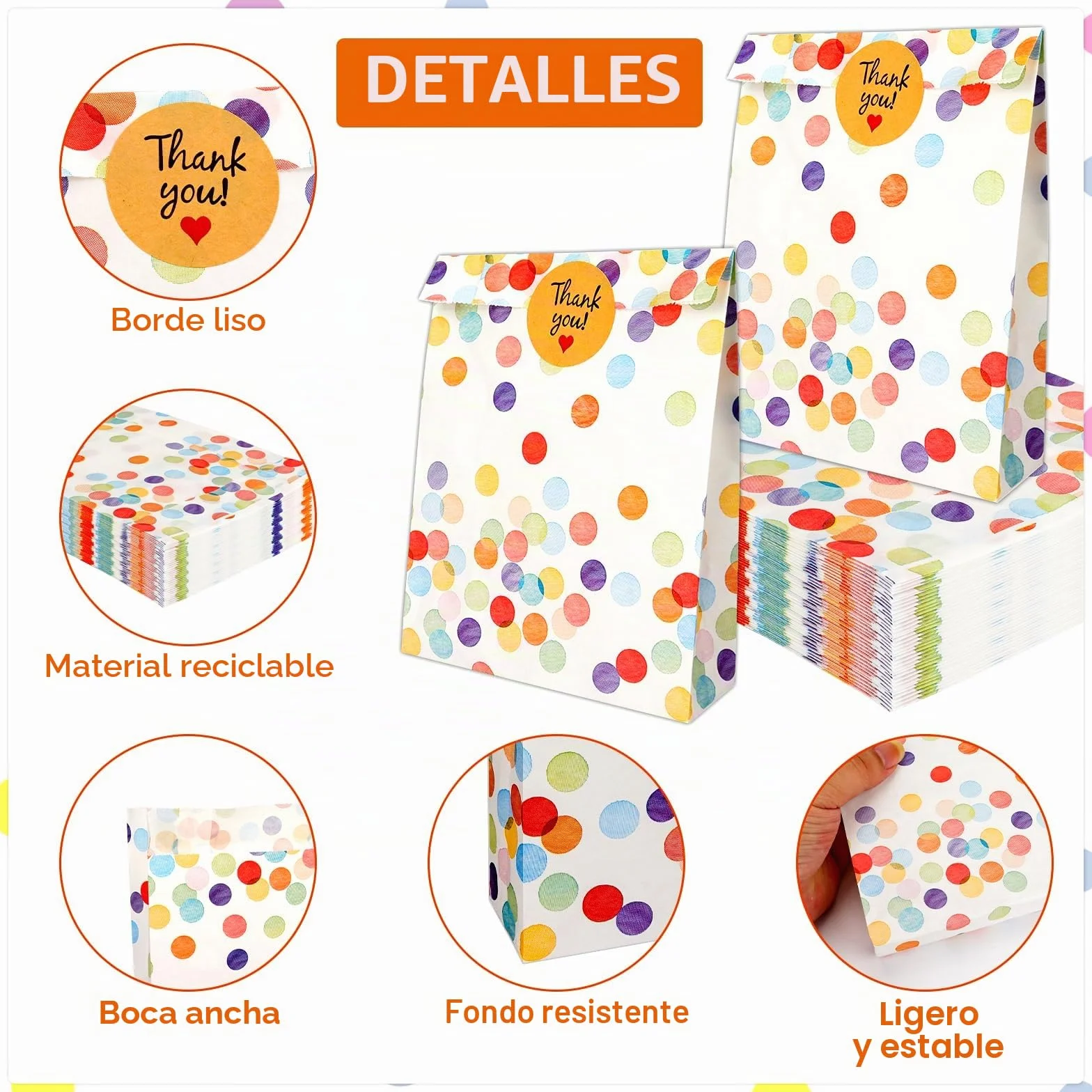 Bomtop 30 Bolsas Cumpleaños Infantil con 36 Pegatinas, Bolsas Chuches Galletas Cumpleaños, Bolsa de Regalo con Lunares de Colores para Envolver Regalos, Fiestas Infantil, Bodas, Navidad, Día del Niño
