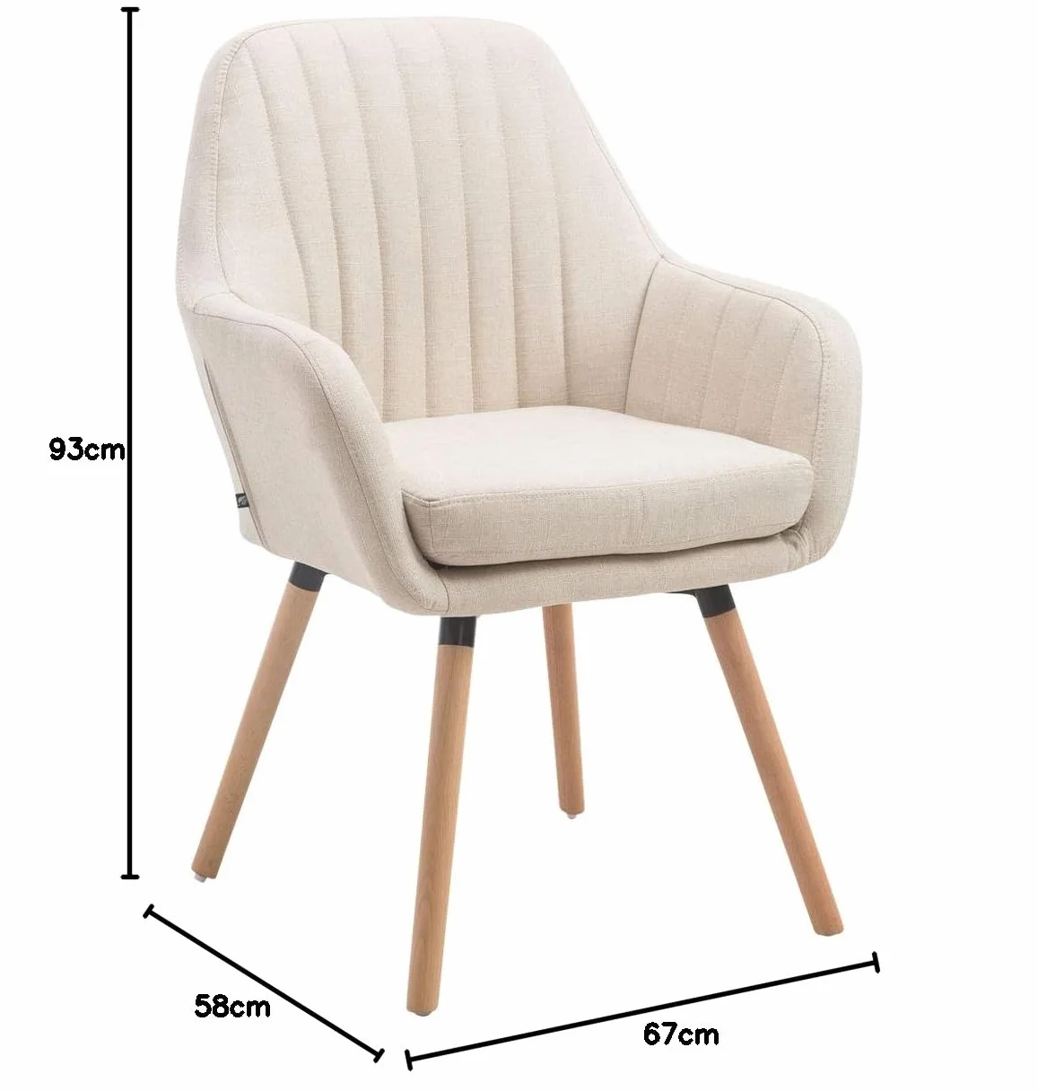 Silla de Visita Florian Tapizada en Tela, Butaca de Salón Nórdica, Silla Comedor Acolchada 53cm Altura Asiento Crema Natura