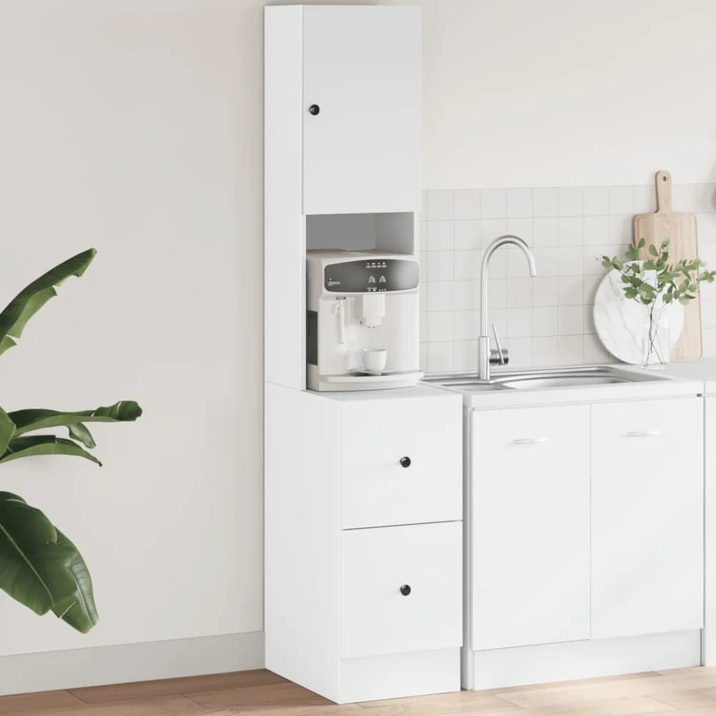 vidaXL Mueble de Cocina Madera de ingeniería Blanco 35x50x180 cm, Armario de Cocina, Armario con cajón, Armario de almacenaje de Cocina