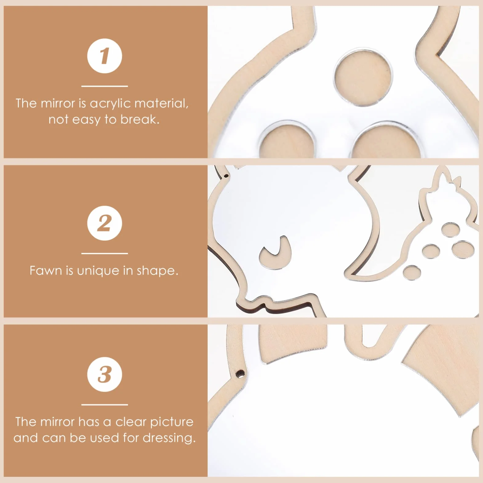 HOMSFOU Espejo De Ciervo De Madera Decoración De Pared Nórdica Acrílico No Vidrio Irrompible Espejo Decorativo para Sala De Estar Sala De Juegos Infantil De Pie Y Colgante