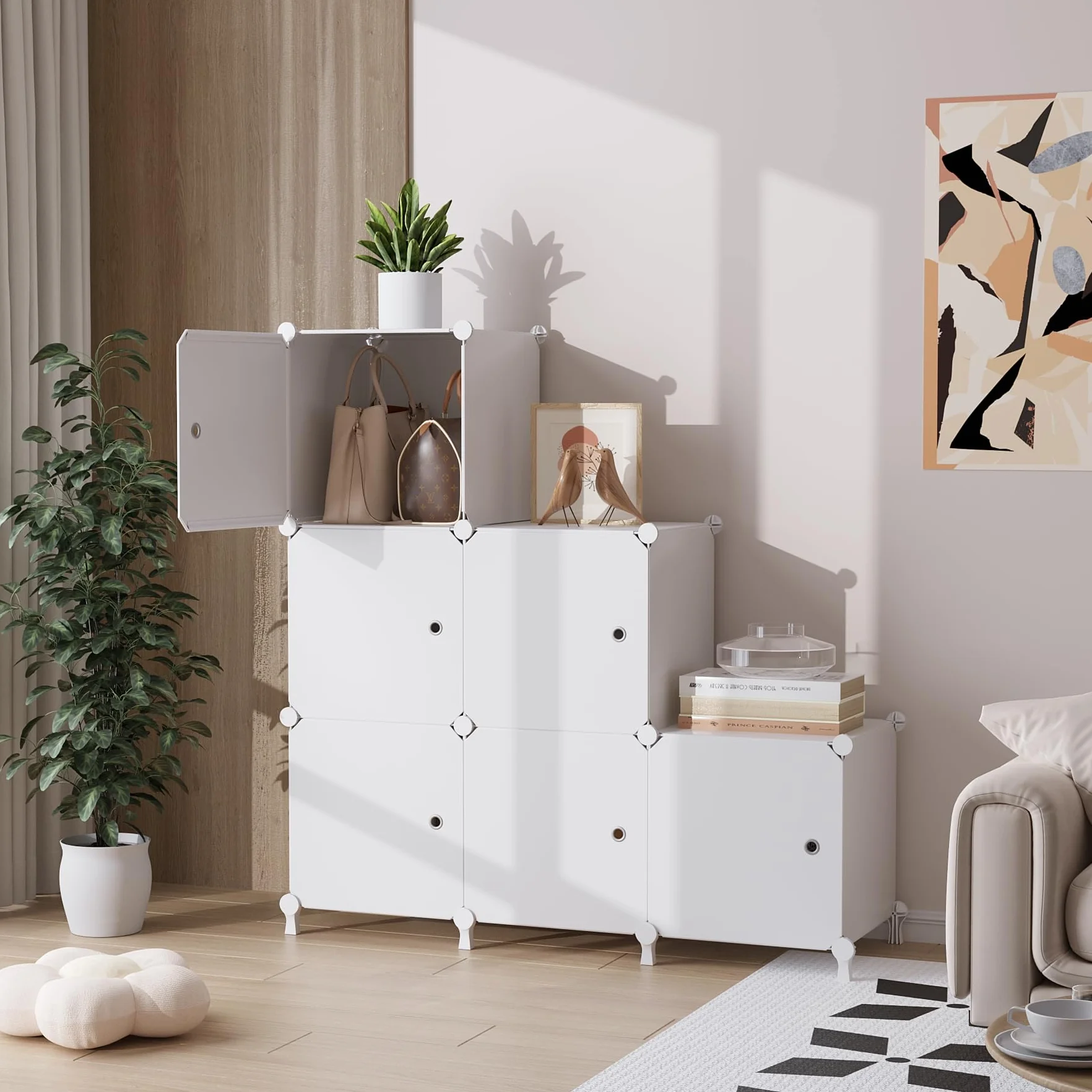 AWTATOS Organizador de Almacenamiento de 6 Cubos con Puertas, Estante Modular Apilable Blanco