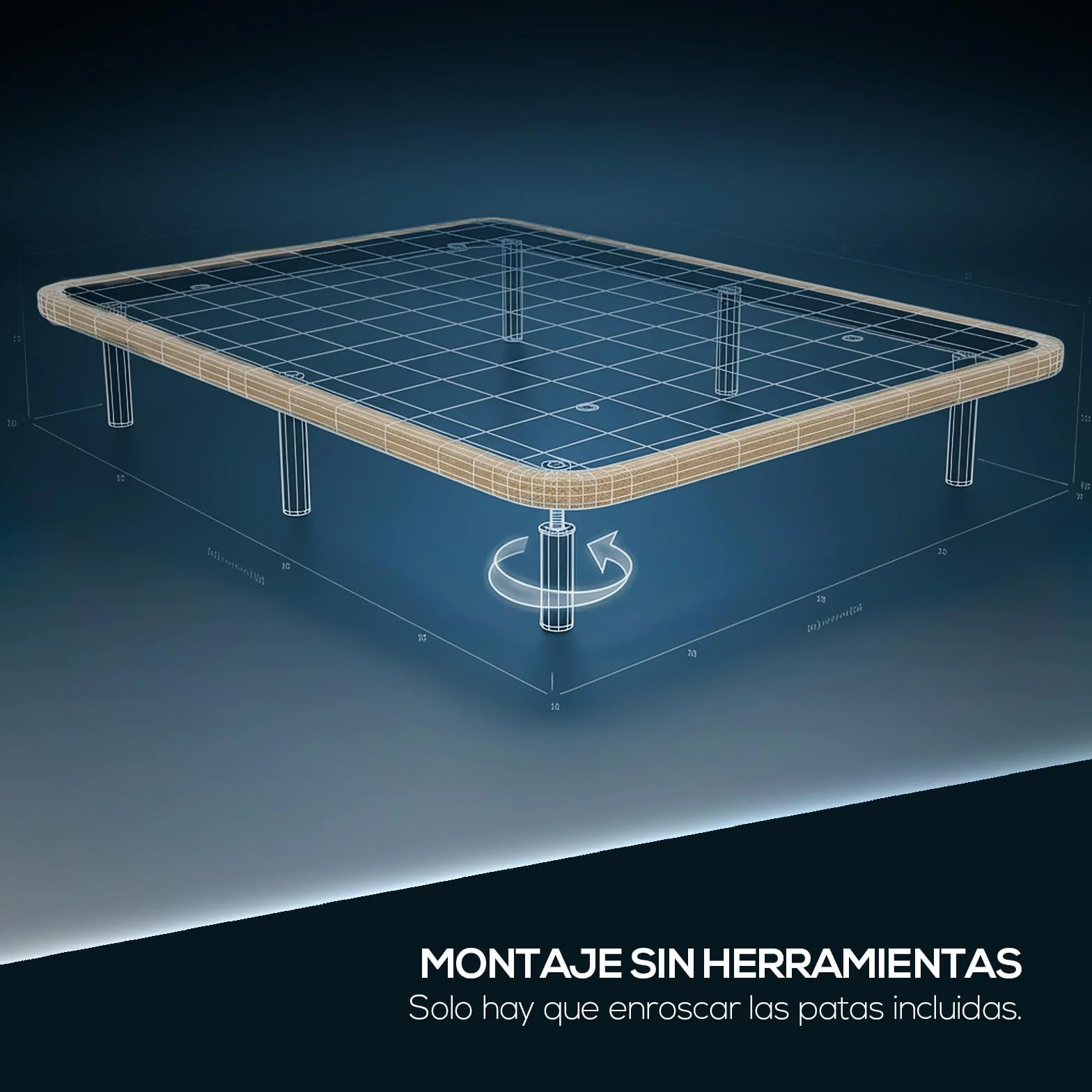 mattfy - Base Tapizada 3D 90 x 190 Beige Extra Resistente con Gran Estabilidad y Barras de Refuerzo, Incluye 6 Patas metálicas roscadas de 25cm