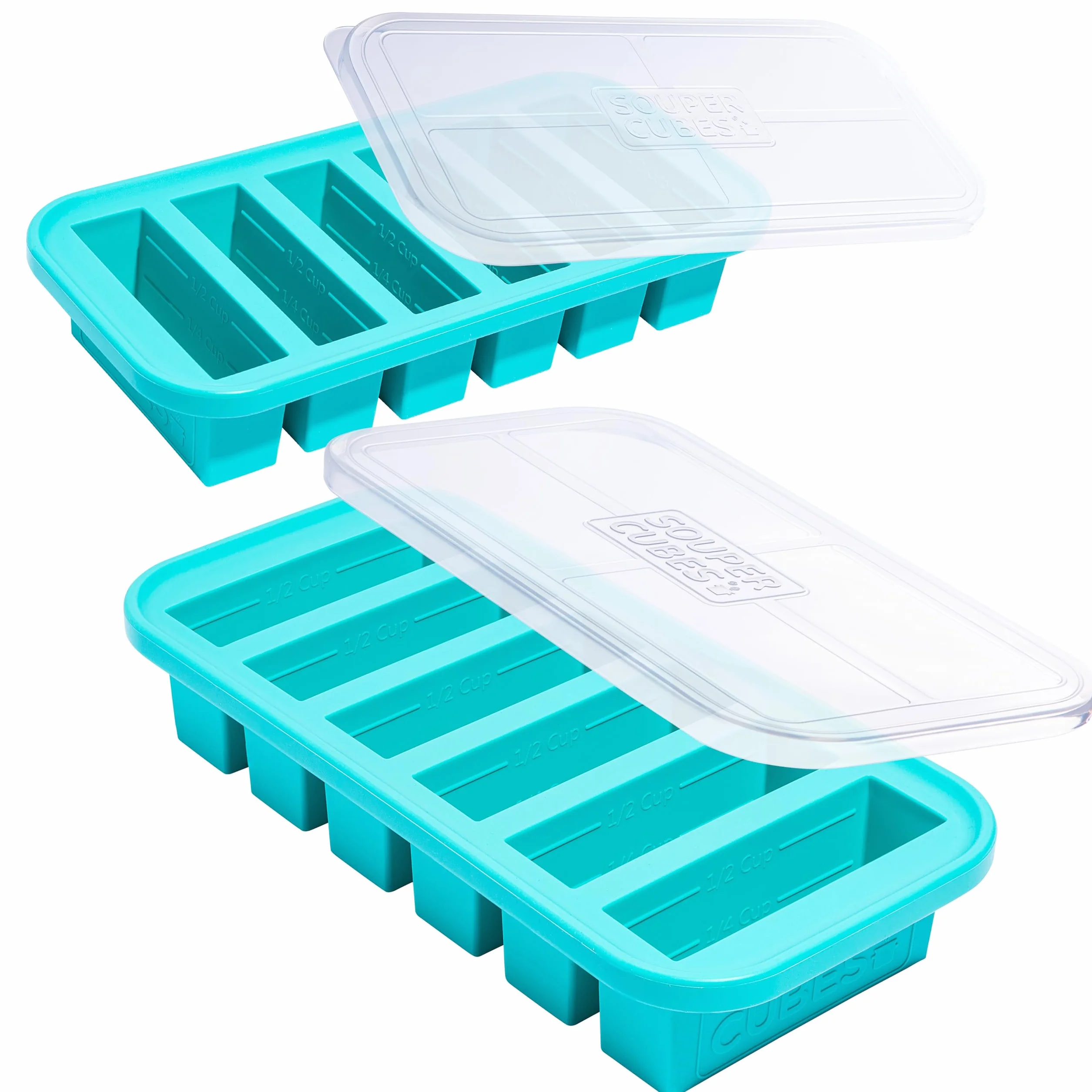Souper Cubes Bandeja de silicona para congelador de 1/2 taza con tapa, recipiente fácil de preparar comidas y solución de almacenamiento de cocina, molde de silicona para almacenamiento de sopas y | Contenedores de silicona 100% curada con platino, aptos