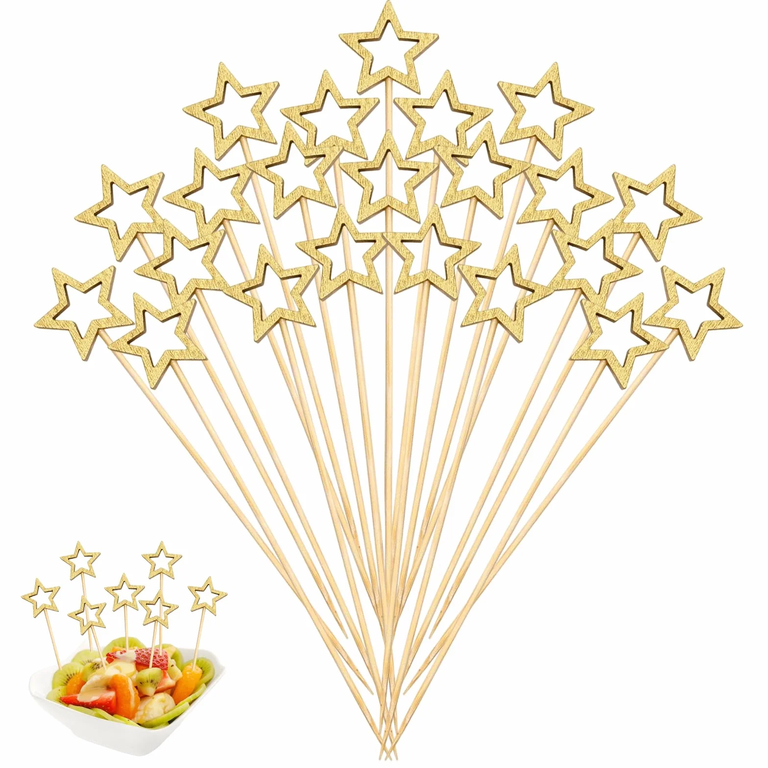 Pinchos de Cóctel con Pentagrama Palillos para Aperitivos de Madera Dorado 100 Piezas