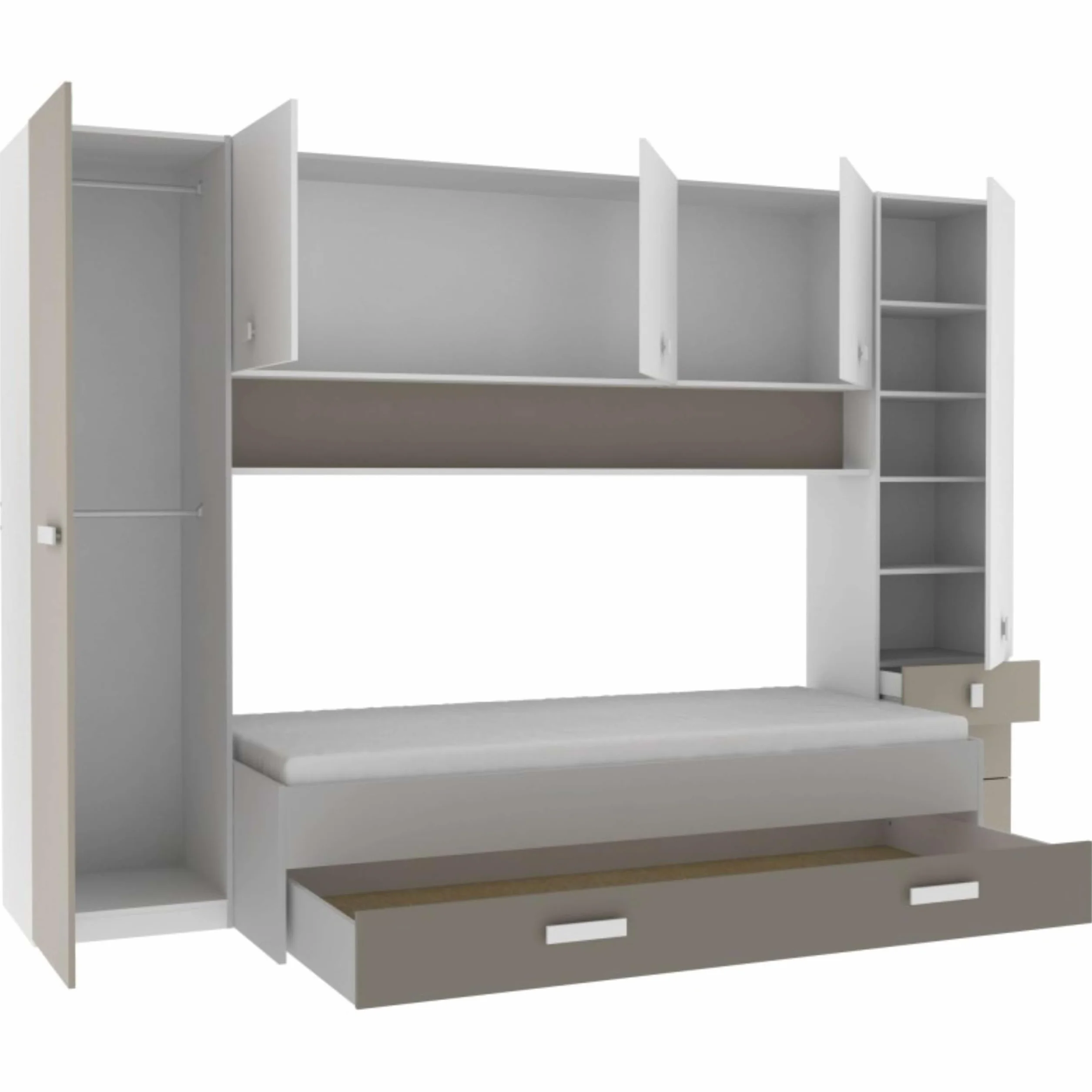 Miroytengo Pack Dormitorio Infantil Juvenil Tidy Color Blanco Y Arcilla Habitación Moderno (Armario + Cama + Cajón)