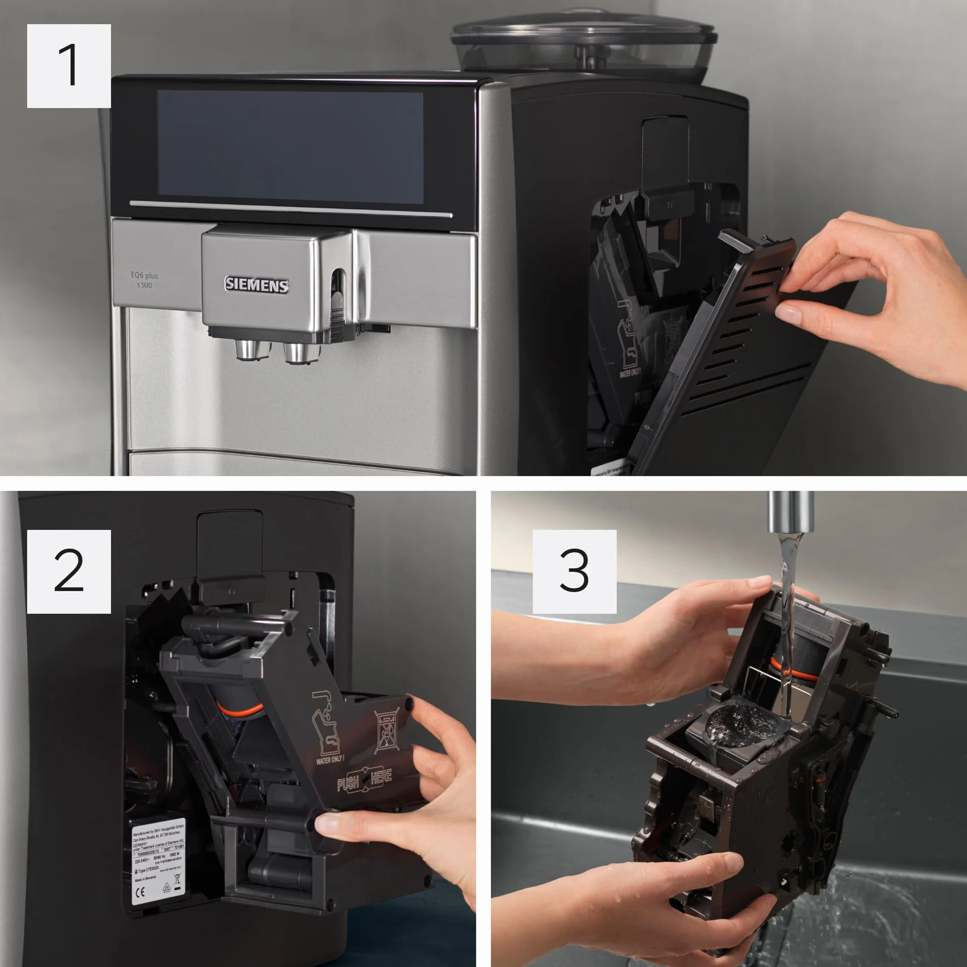 Siemens - Cafetera automática, sistema de leche, 12 bebidas, limpieza automática del depósito de leche, molinillo cerámico, pantalla táctil grande, EQ6 plus s500, TE655203RW