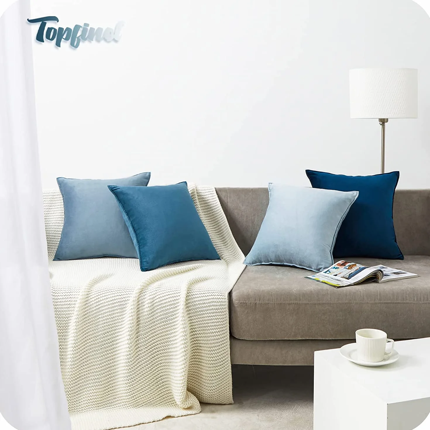 Topfinel Funda Cojin 45x45 Juego de 4 Cojines Azules para Sofa Salon Decoracion Hogar