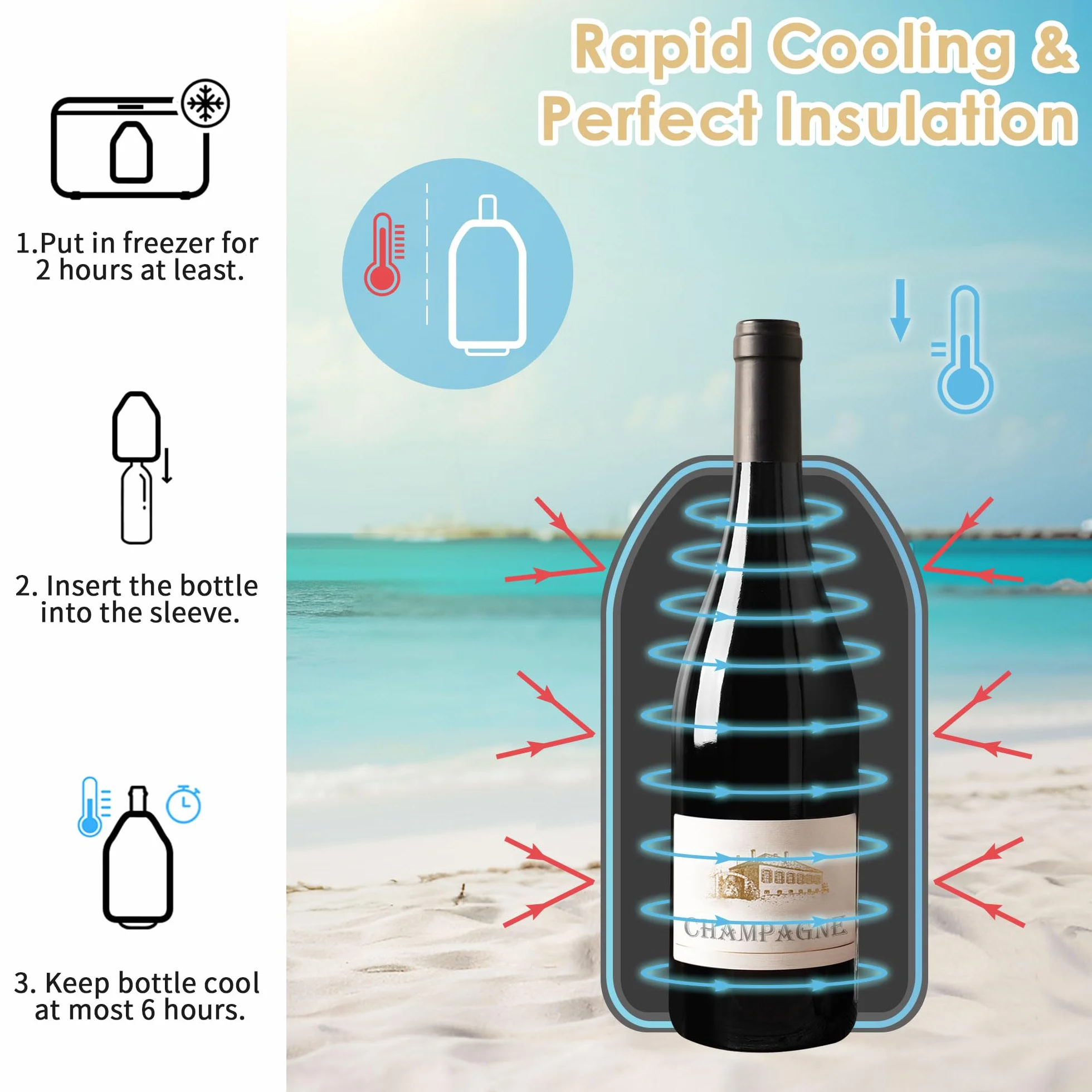 Gimars Funda Enfriadora de Botella de Vino, Enfriador Rápido con Gel Refrigerador para Vino Espumoso Champán Cerveza