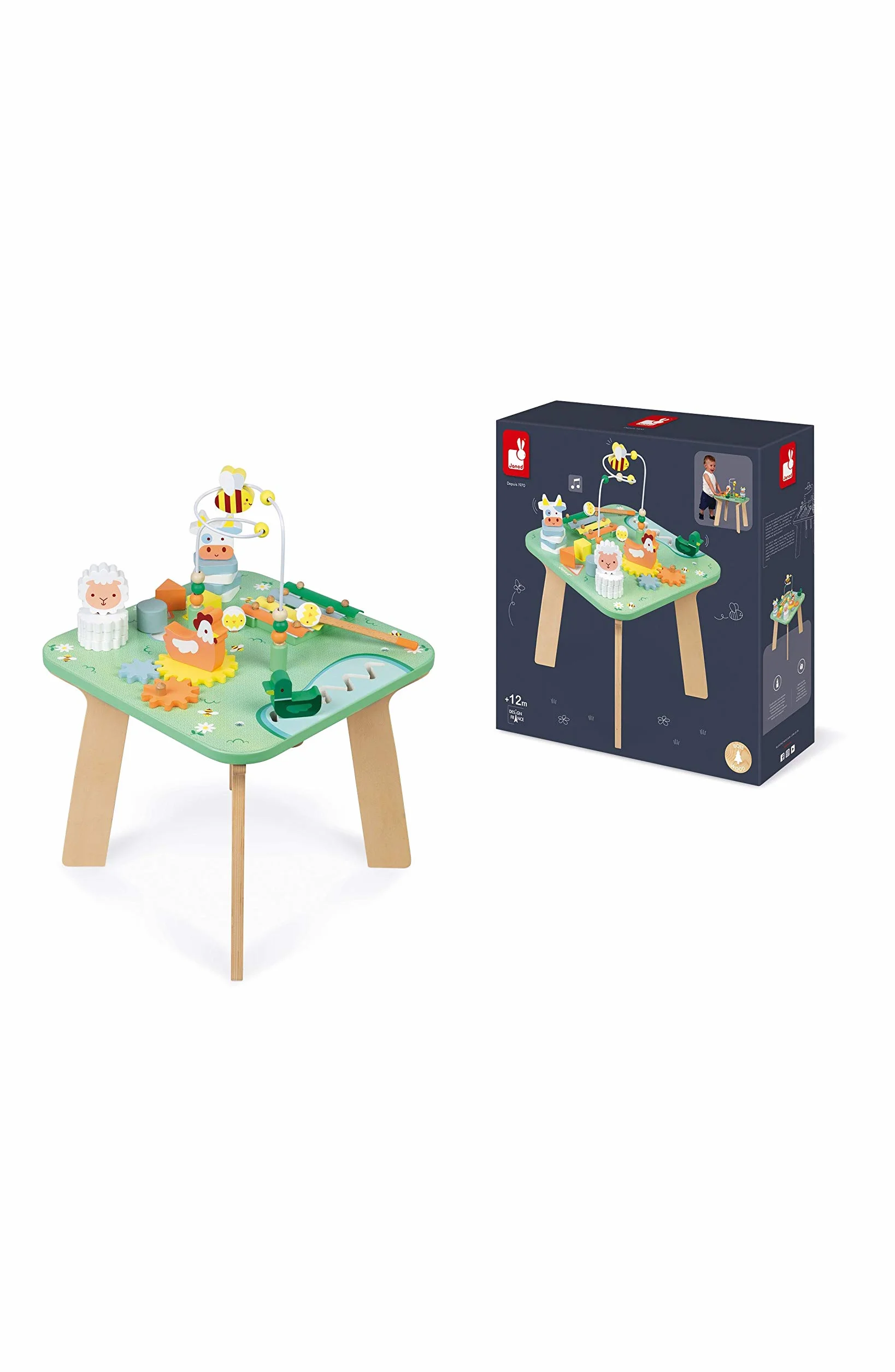 Janod Mesa de Actividades Jolie Prairie Madera Granja 7 Actividades Motricidad Fina 12 Meses