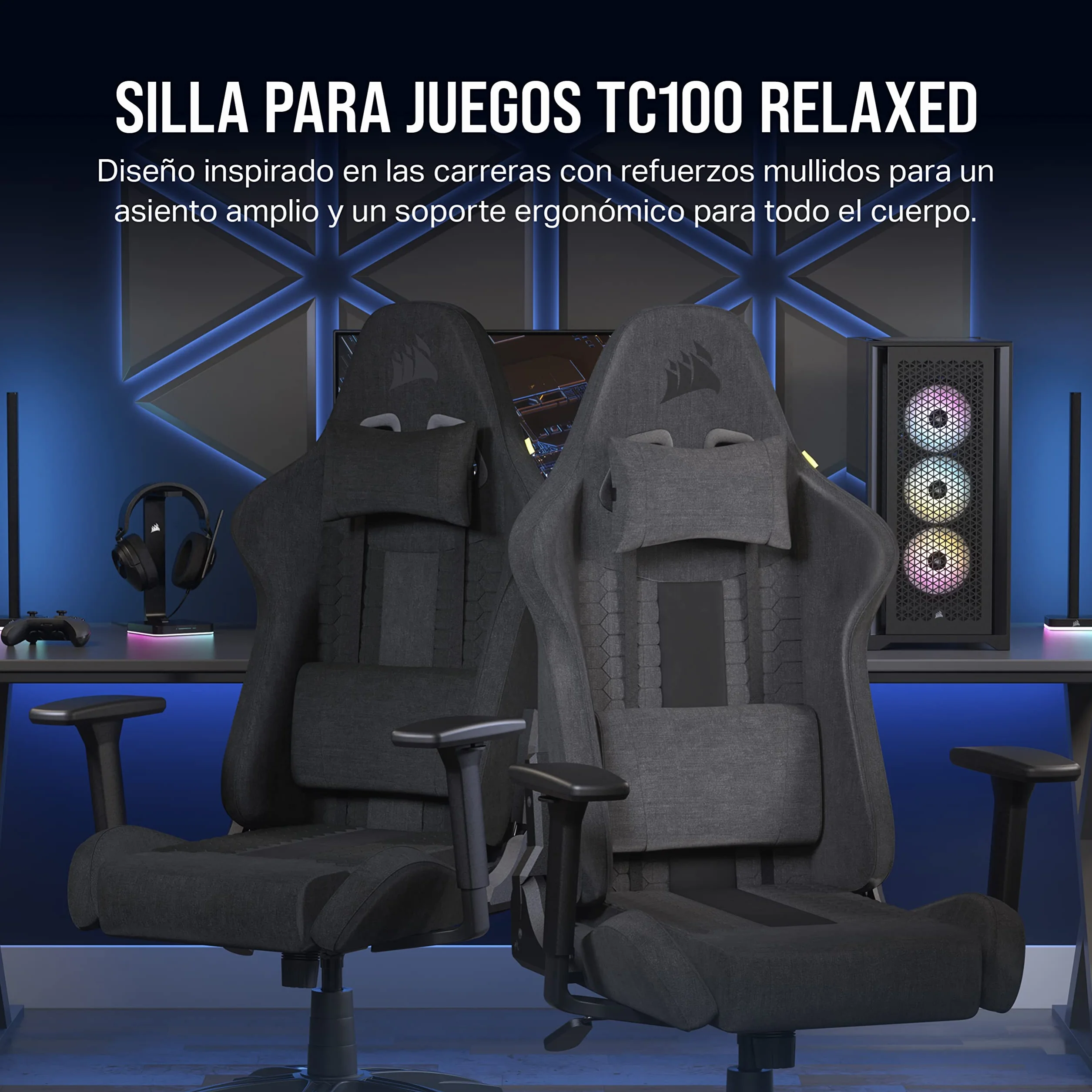 Corsair TC100 Relaxed Silla para Juegos Gris y Negro Tela Cojín Lumbar Almohada Cervical Espuma Viscoelástica