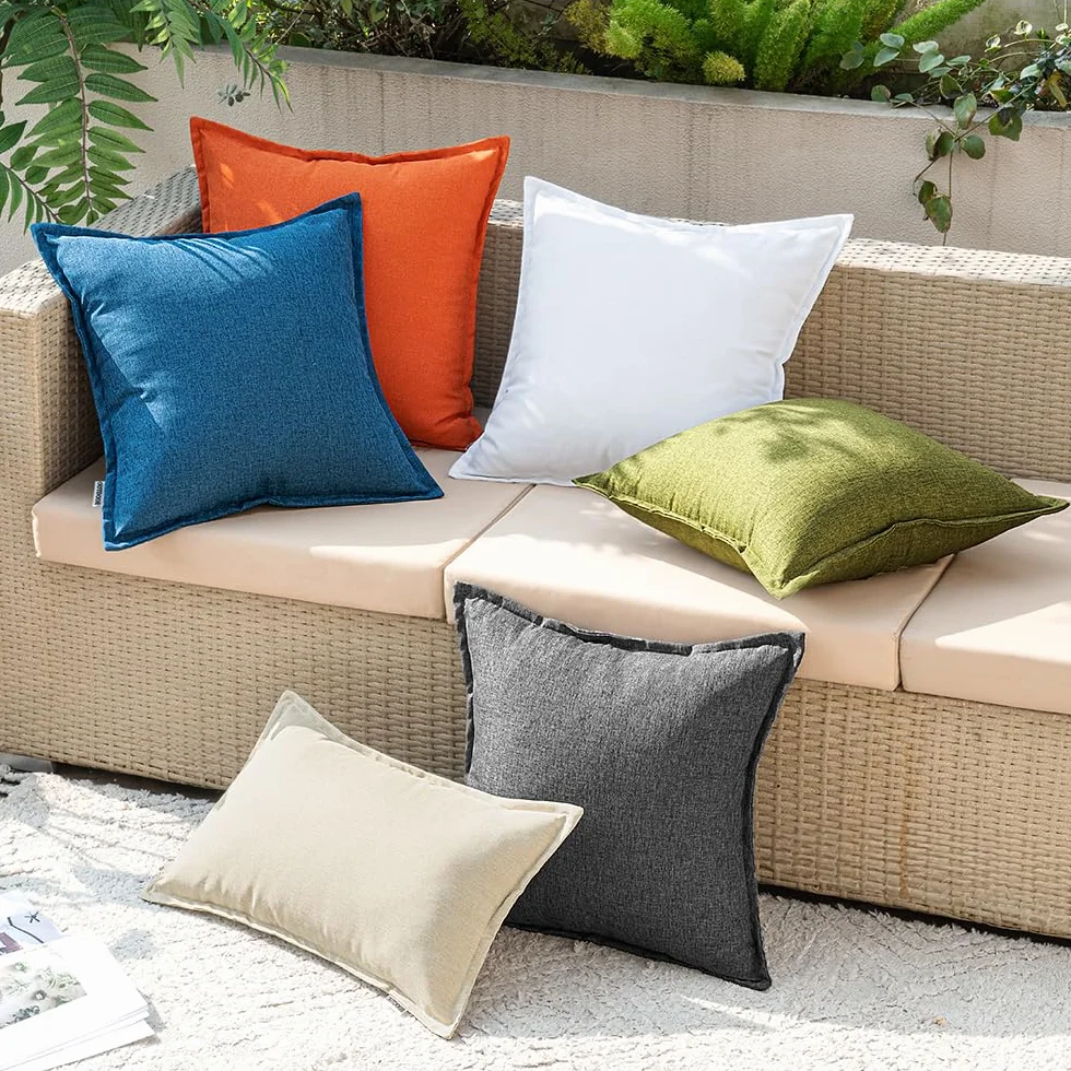 Funda Cojines Exterior Impermeable 50x50cm Lino Sofá Almohadas Decorativas 2 Piezas Crema