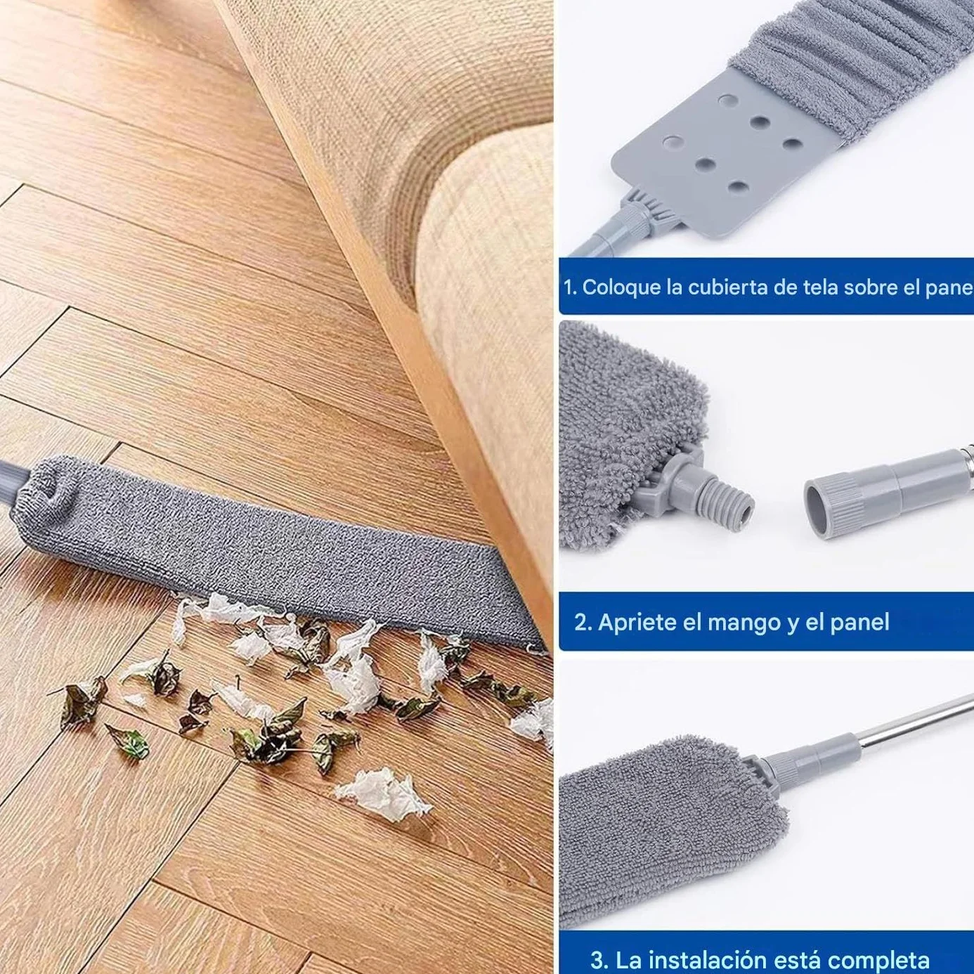 Bajo Electrodomésticos - Cepillo para Polvo Limpiador Plano Retráctil con Mango Largo | Plumero para Debajo De Muebles para Sofá Cama Muebles Parte Inferior Suelo Grietas Techos Altos Piso