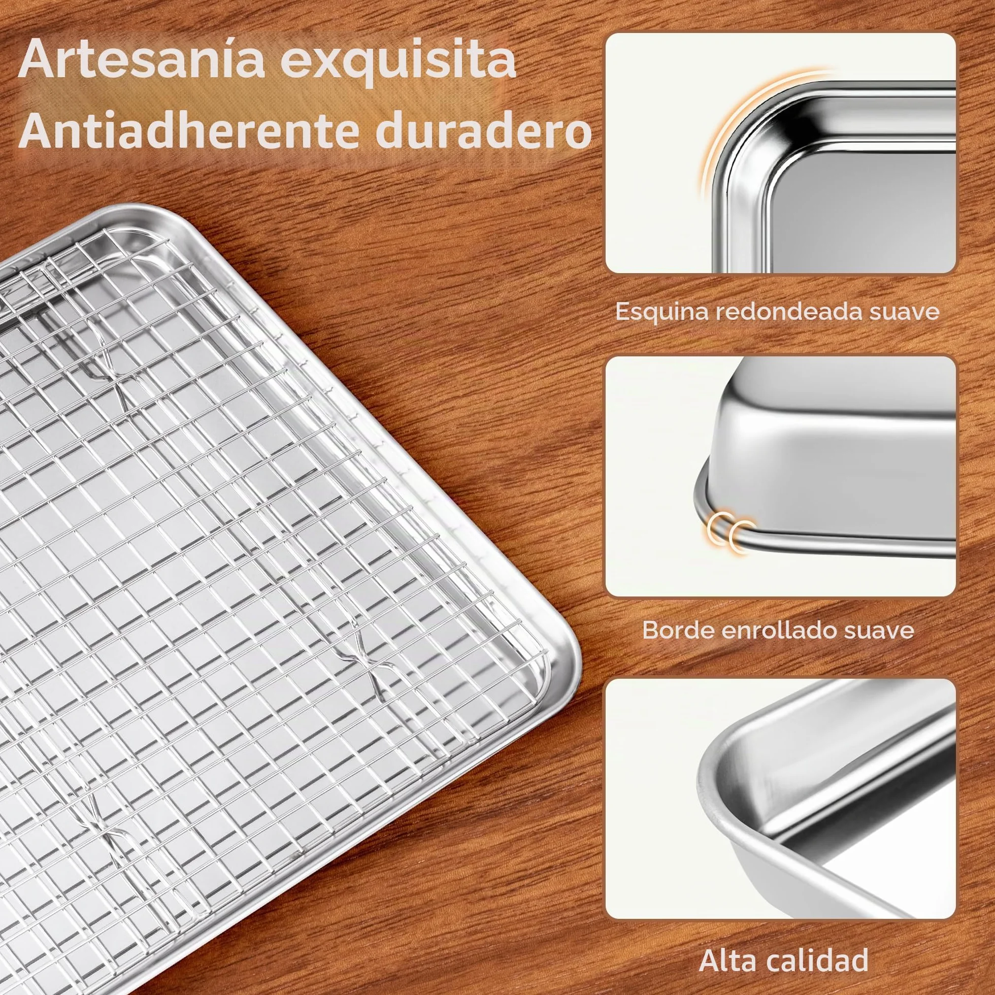Bandeja para hornear de acero inoxidable con rejilla, 16 x 12 x 1 pulgada