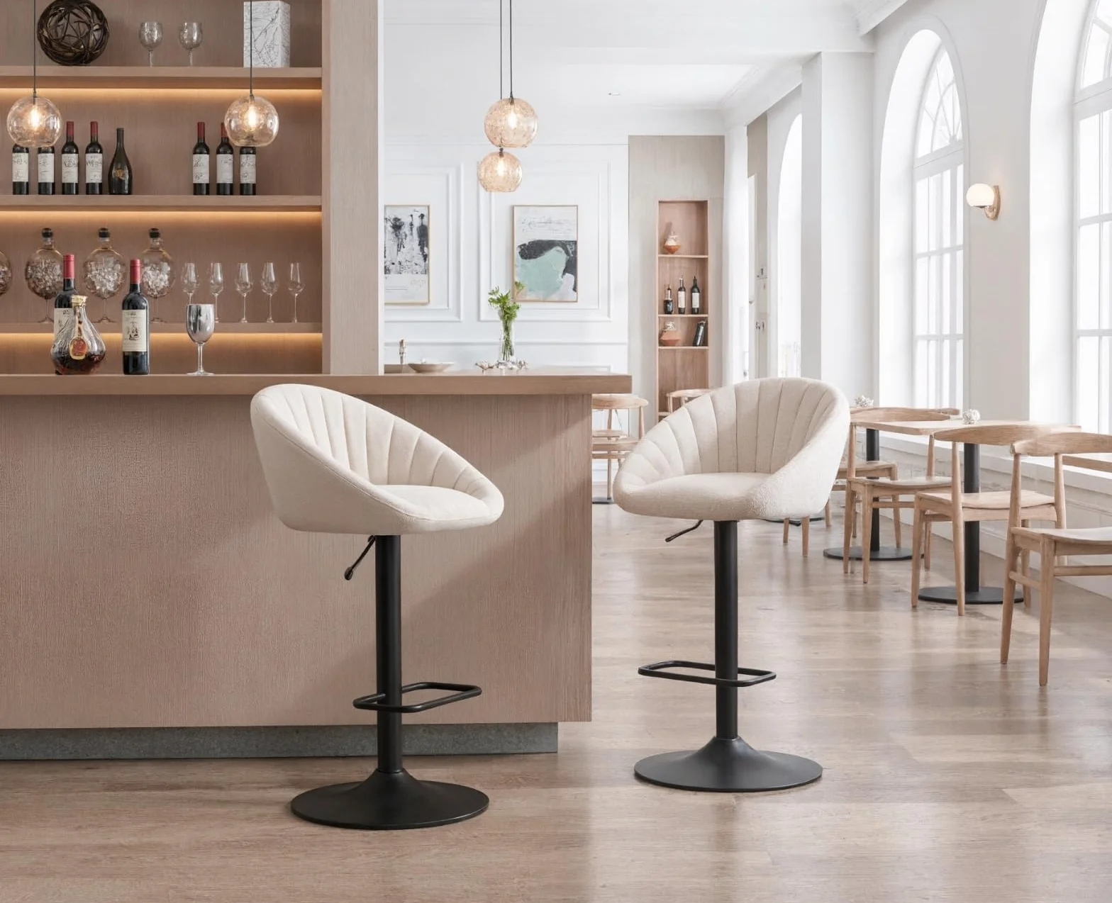 Ya-Home Juego 2 Taburetes de Bar Modernos Taburetes Alto de Cocina con Respaldo,Sillas Bar Giratorios Sillas Altas de Mostrador Regulables para Isla Cocina/Restaurante,Beige