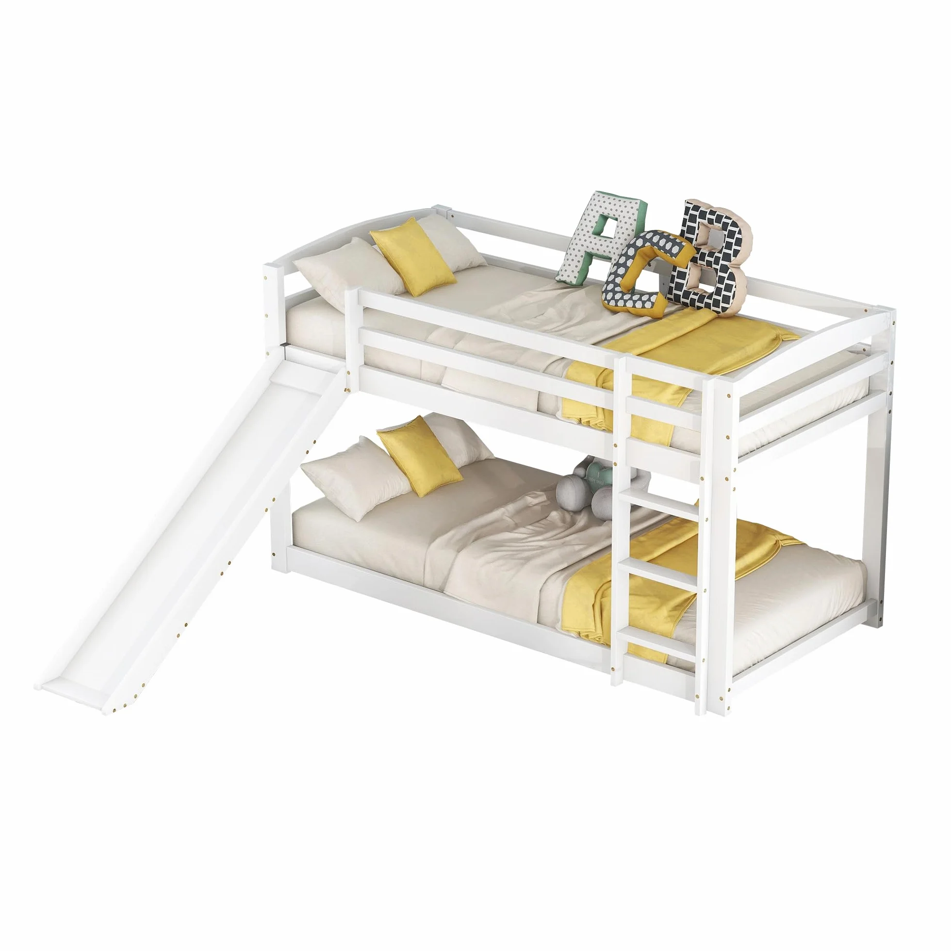 Azkoeesy Litera Infantil de 90 x 200 cm con tobogán y somier, con protección anticaída, Cama Individual, Cama para Adolescentes, Madera de Pino, Color Blanco.