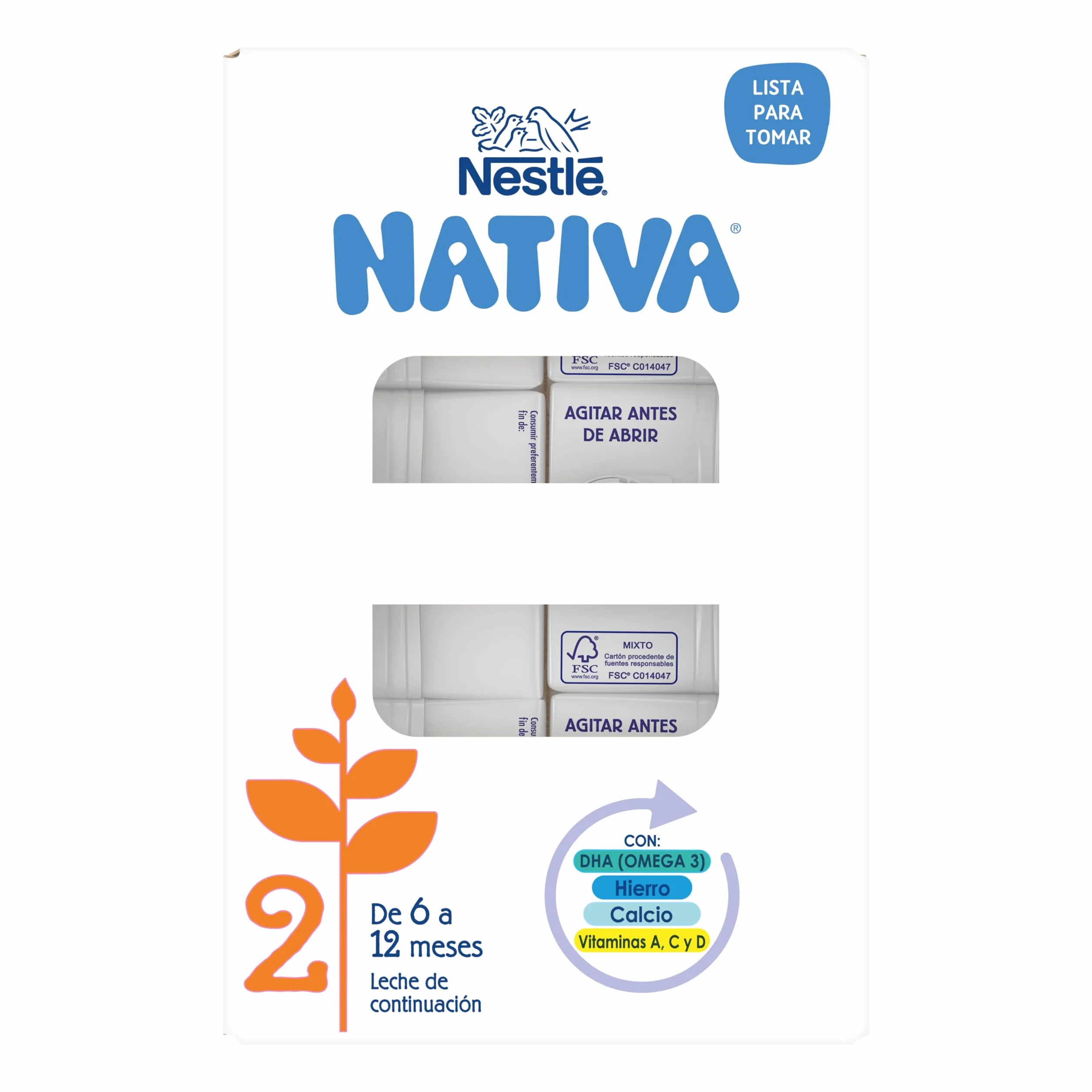 Nestlé Nativa 2 Leche de continuación líquida para bebés 6 meses 6x1L