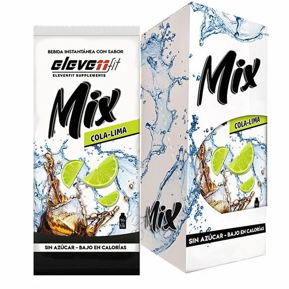 Eleven Fit Mix Instantáneo Sabor Cola-Lima, Sin Azúcar, Baja en Calorías, Caja de 12 Sobres