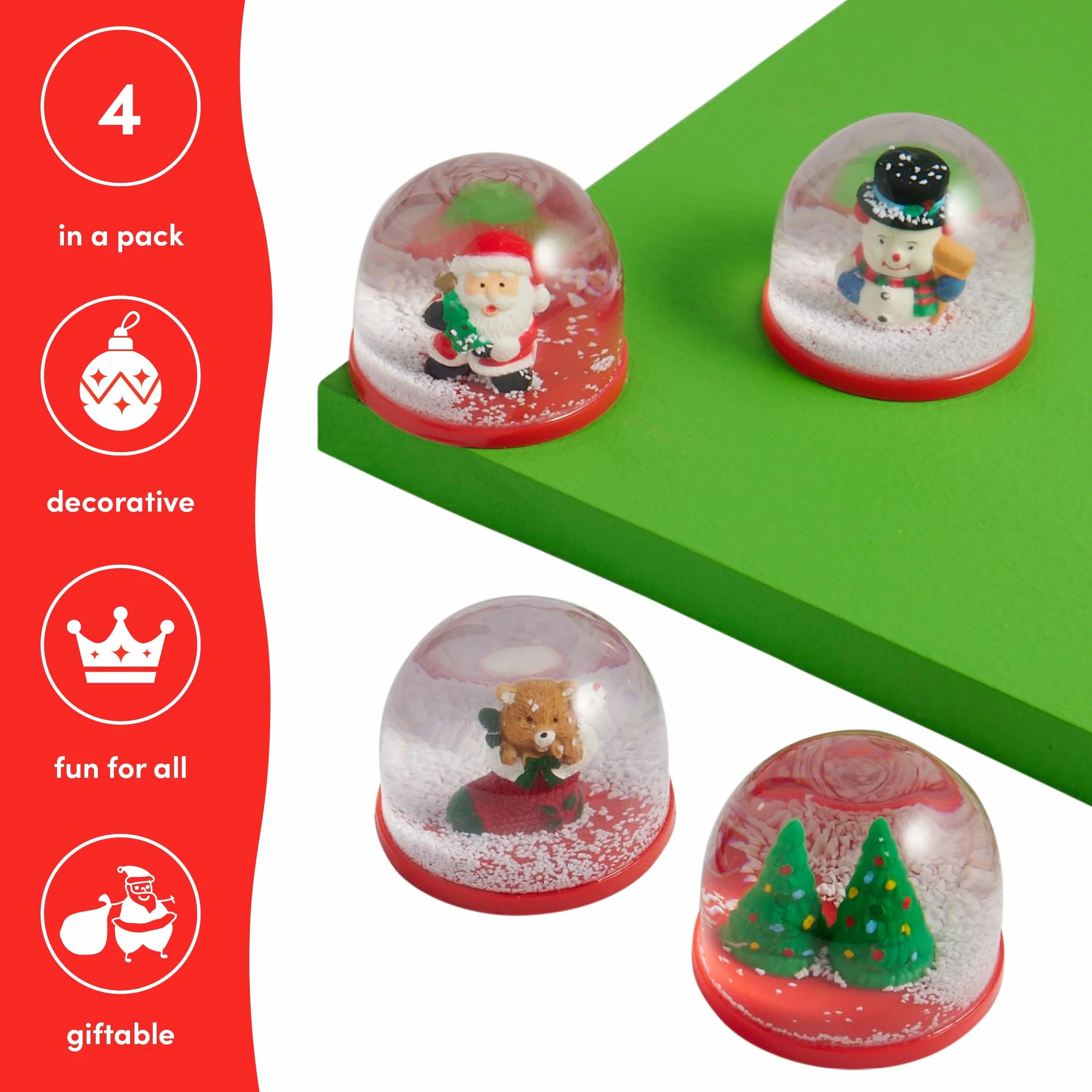 4 Mini Globos de Nieve Navideños 5cm Surtido Diseños Festivos