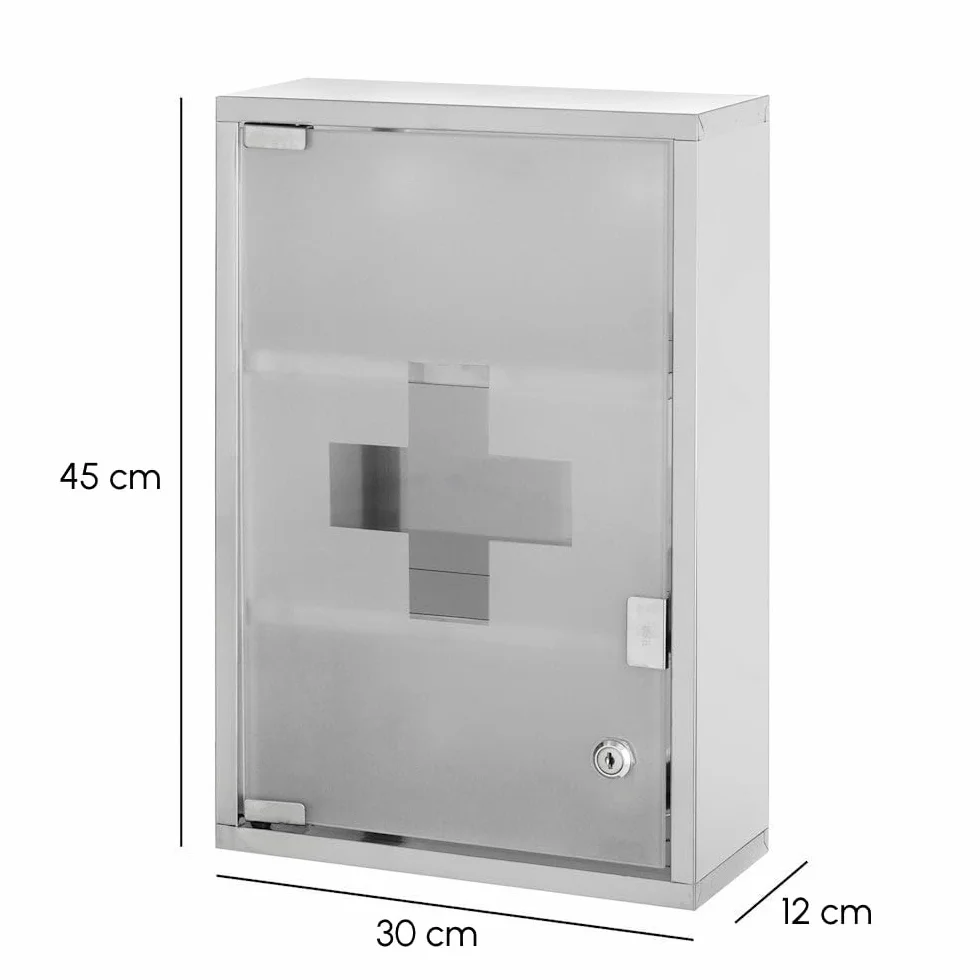 Armario de baño botiquín acero inoxidable cristal 30x12x45 cm plateado