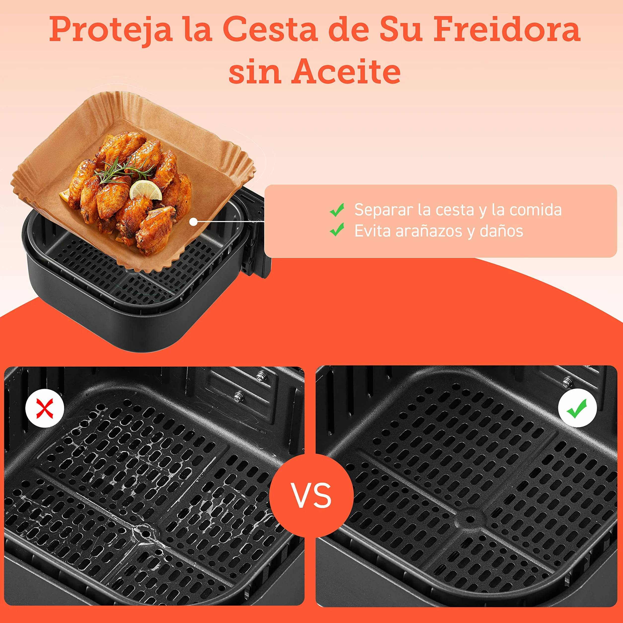 Cosori Papel Horno Freidora sin Aceite 100 Piezas Cuadrado Desechable Antiadherentes Prueba Grasa Air Fryer 4,5-6 L Horno Sartén Microonda 20 cm