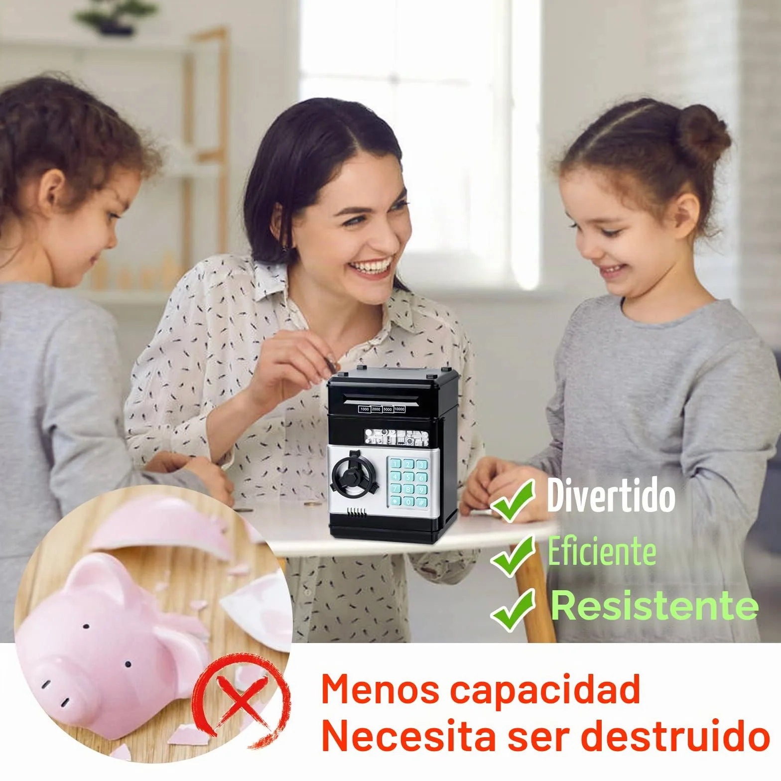 Thedttoy Hucha Electrónica Caja de Dinero para Niños 4-11 Años, Hucha Fuerte con Código y Cajero Automático, Regalos para Niñas y Niños (Negro)