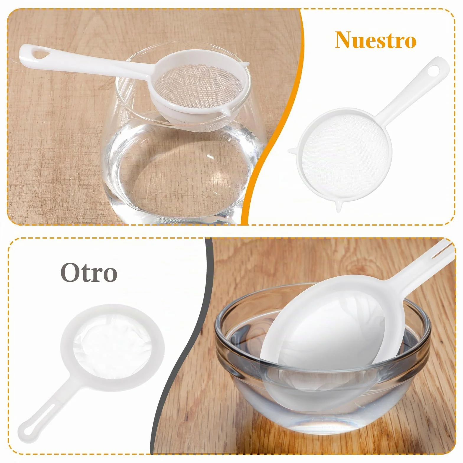 Andibro Juego de 3 Coladores de Malla de Plástico, Tamiz Fino con Mango para Cocina