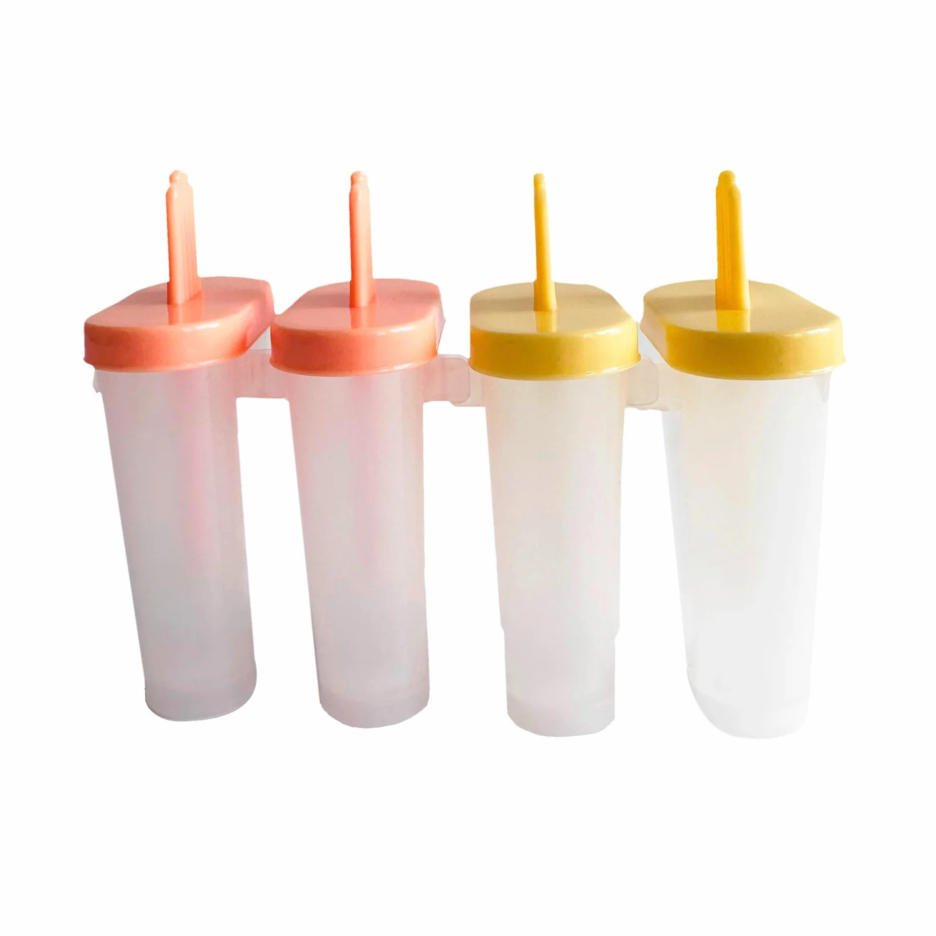 Fackelmann Poleros Moldes para Helados, Polipropileno de Grado Alimenticio, 4 uds, 15x6x11 cm, Amarillo y Naranja Pastel