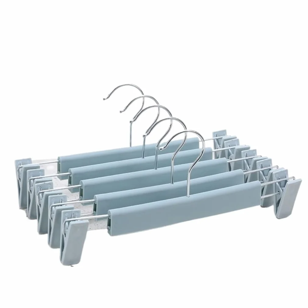 Perchas De Plástico Resistentes con Clip Ajustable, Perchas para Pantalones Cortos, Antideslizantes, para Colgar Pantalones, Calcetines, Abrigos para Sudadera(Blue,5pcs)