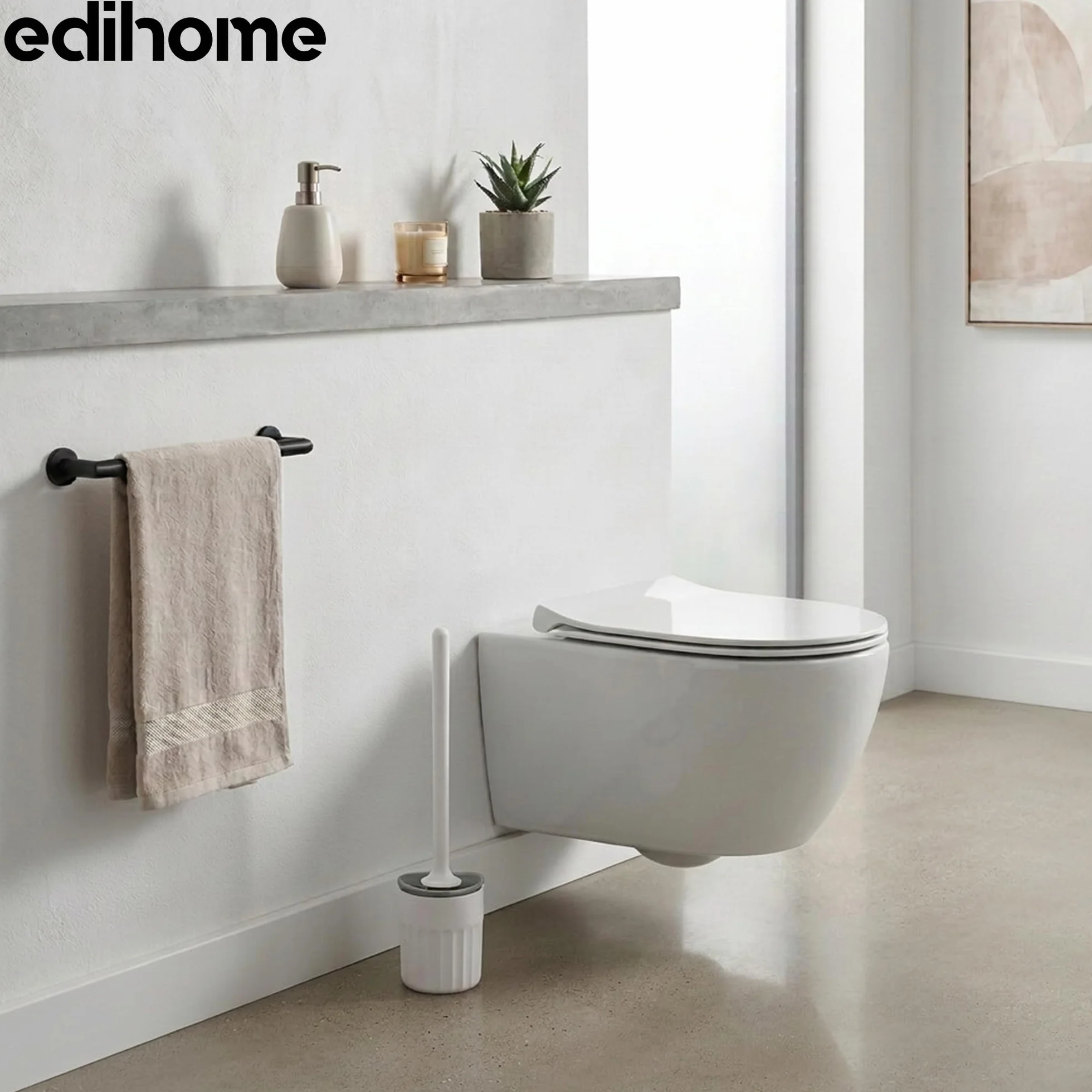 edihome, Escobilla Baño Silicona con Escobillero WC de Secado Rápido, Cepillo Inodoro Flexible Antigoteo, Escobilla WC con Soporte para Suelo o Pared sin Taladro