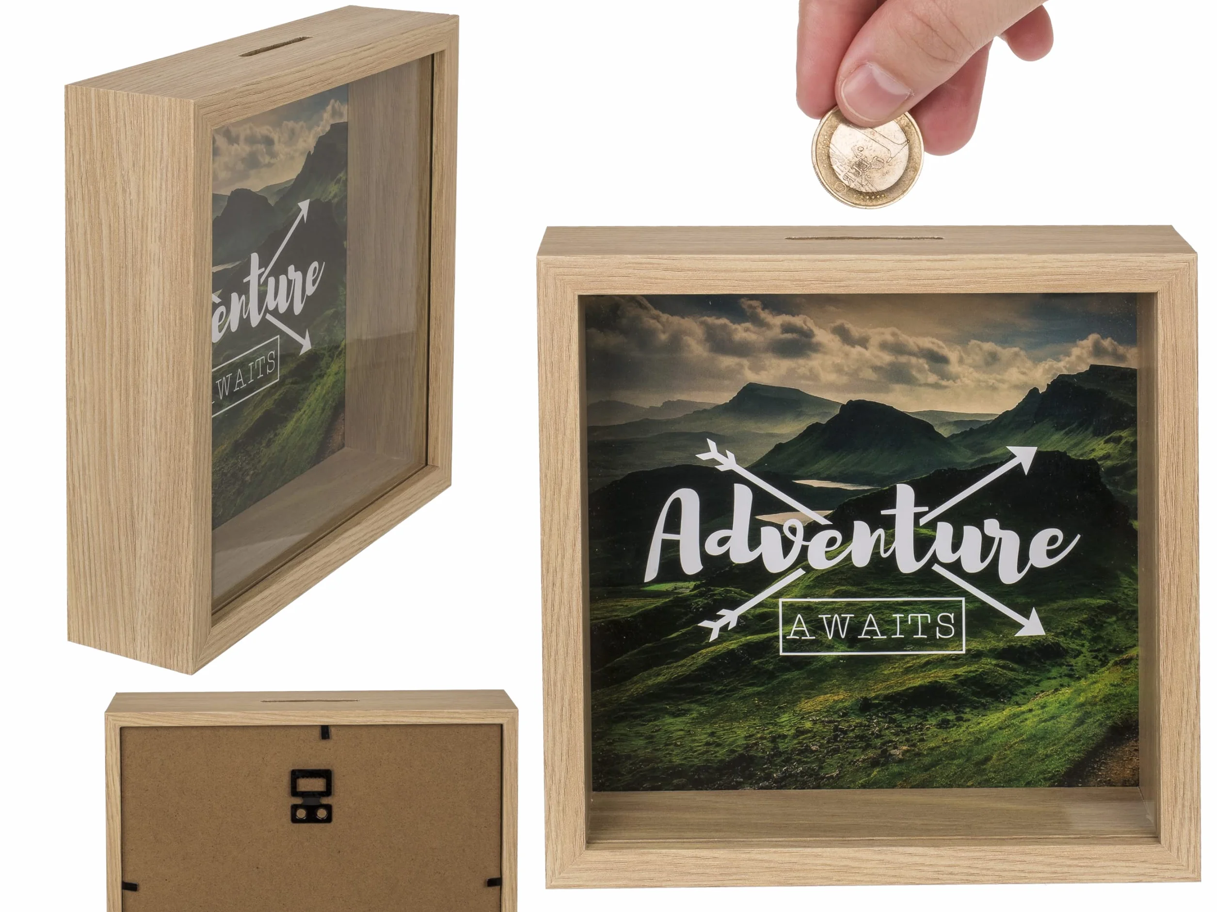 Hucha de Madera Adventure Awaits 20 x 20 cm Verde Marco