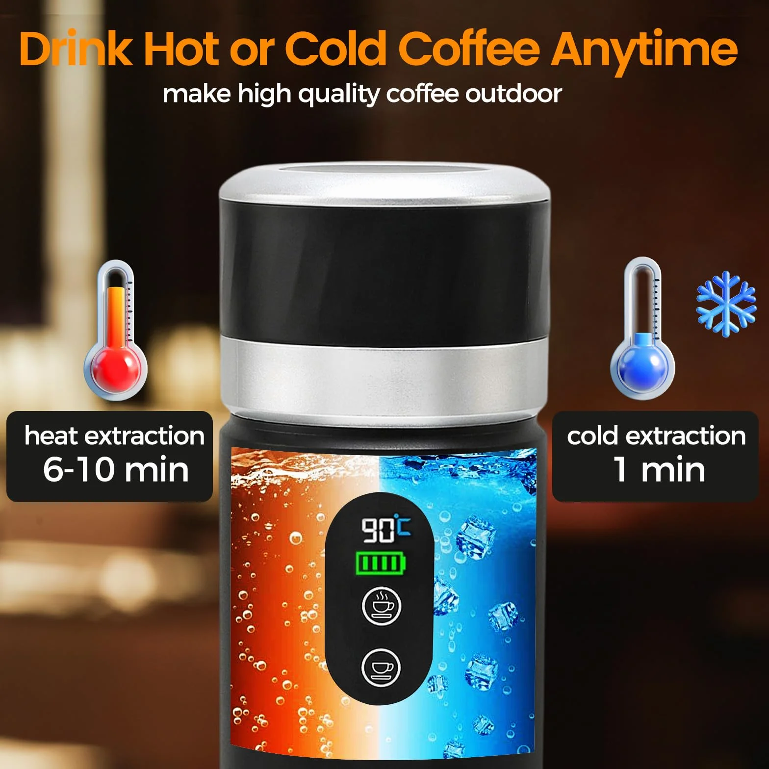 Cafetera Portátil Eléctrica 3 en 1 con USB, Compatible con Cápsulas y Café Molido, para Acampadas y Oficina (Negro)