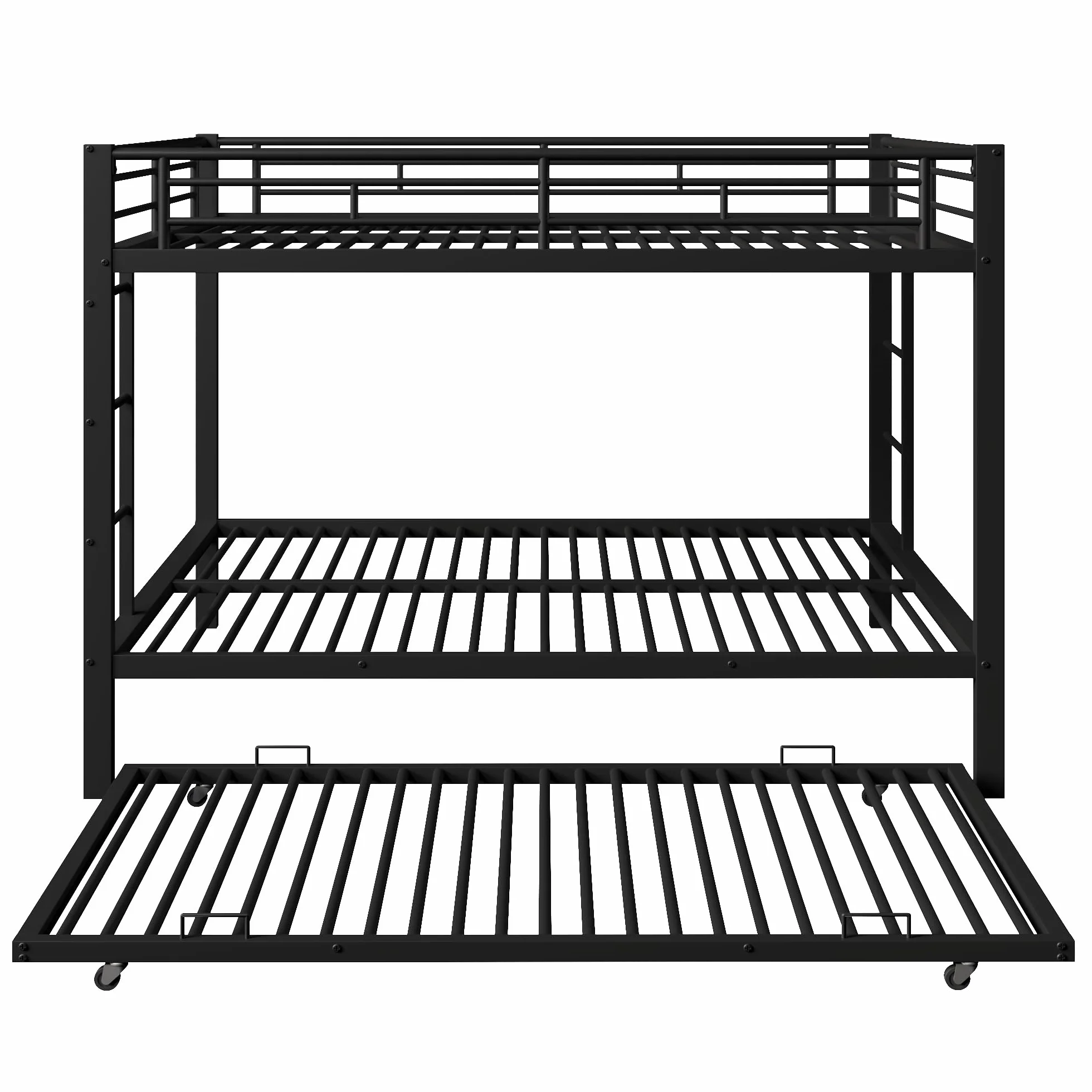 Moimhear 140x200cm, litera, cama de hierro, cama infantil, equipada con cama nido (90x190cm), barandillas altas, sin colchón (Negro)