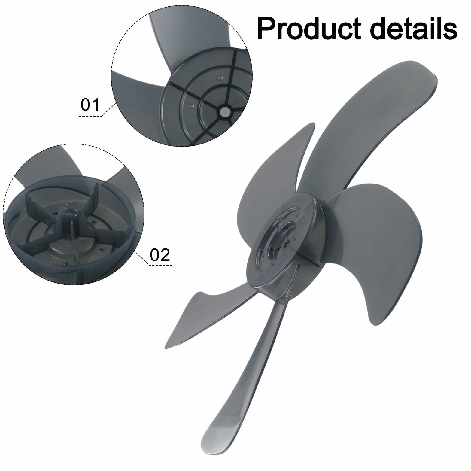 Besttoolifes Hoja de ventilador portátil de 16 pulgadas para ventiladores de pedestal, mesa y pared, radio de 20 cm, diseño de plástico de 5 hojas, refrigeración de bajo ruido, gris, compatible con