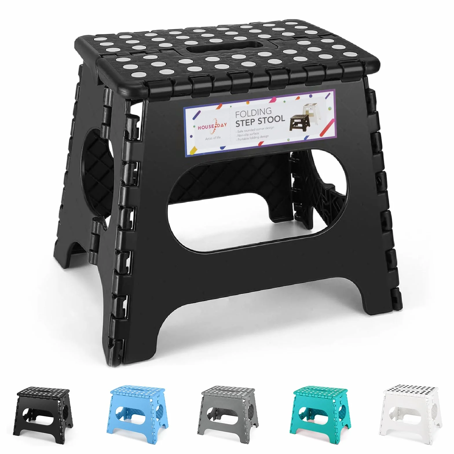House Day 27 cm Taburete Plegable para niños – Caminar Pie Niño Plegable Taburete de plástico Silla Plegable Taburete Plegable Taburete Paso, Taburete para niños (Negro)