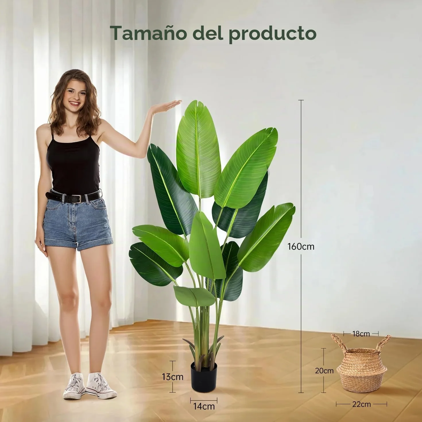 Planta Artificial Ave del Paraíso 160 cm, Palmera Tropical Artificial con 10 Hojas, Plantas Artificiales en Maceta para Decoración Interior Exterior, Sala de Estar, Oficina, Jardín, Regalo