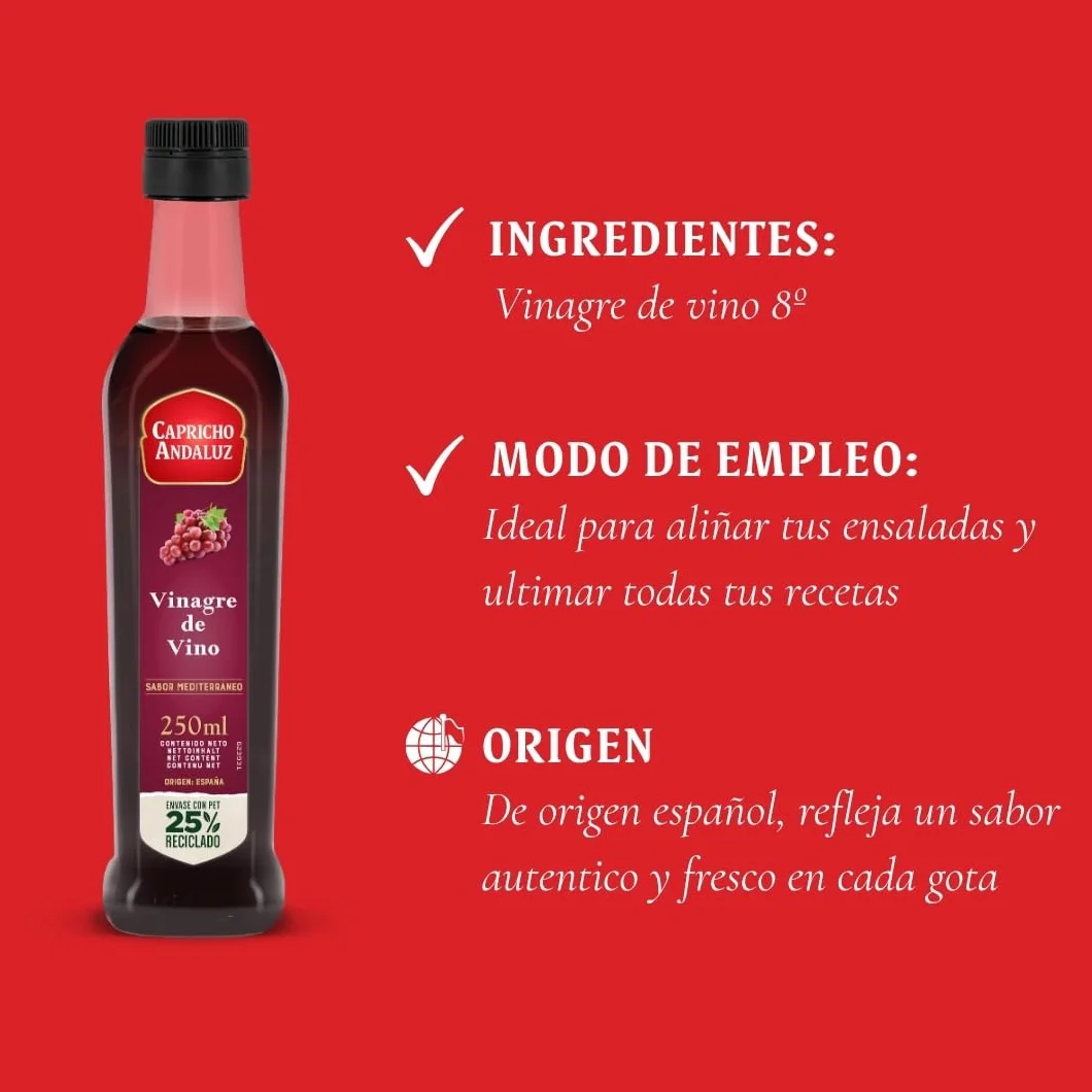 Vinagre de Vino PET Flavia Capricho Andaluz 250 ml Suave y Equilibrado