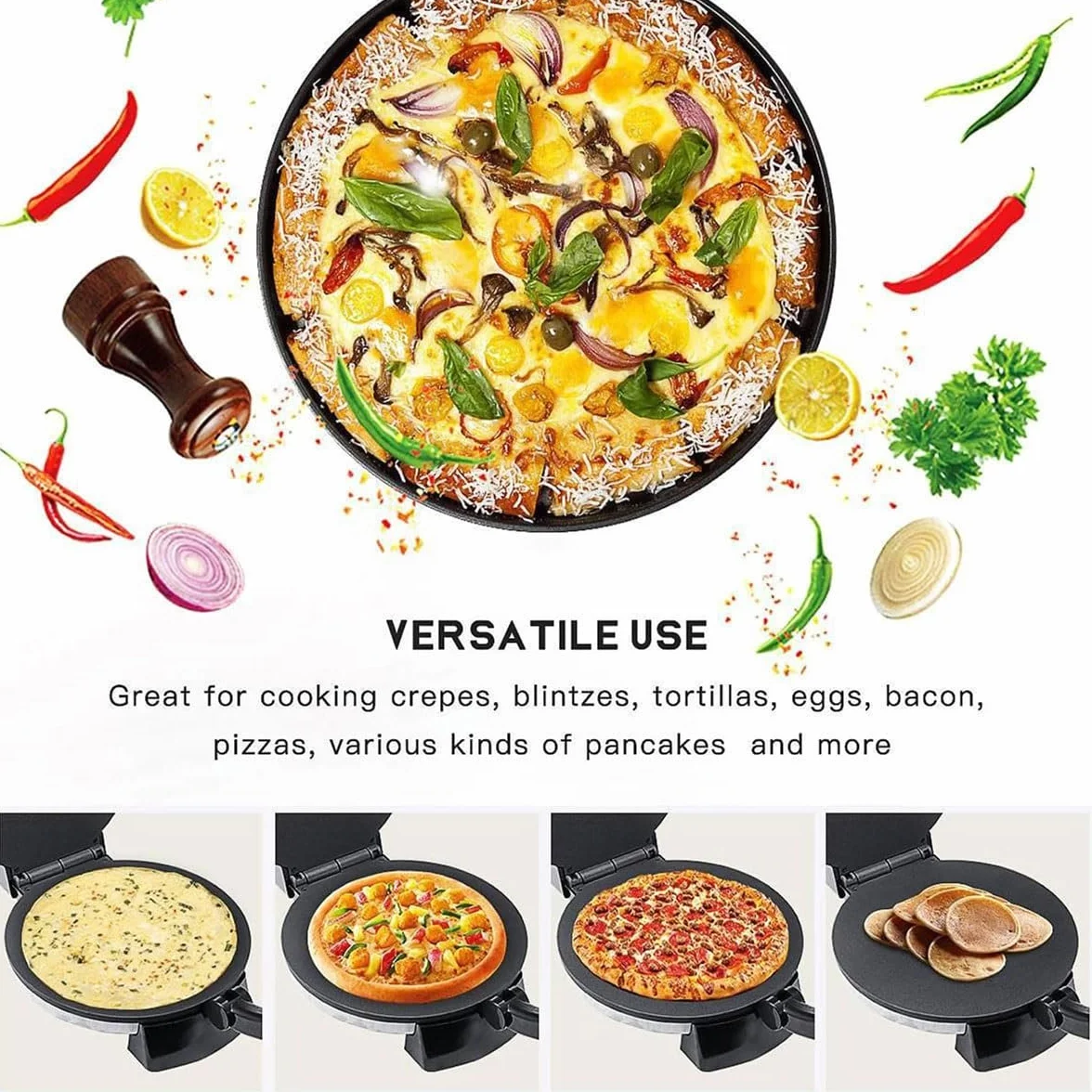 Chapati Maker eléctrico, Máquina for prensar tortillas Roti Maker de 1800 W, máquina automática antiadherente con temperatura ajustable, con placa de cocción de 10'' y calentamiento de doble cara