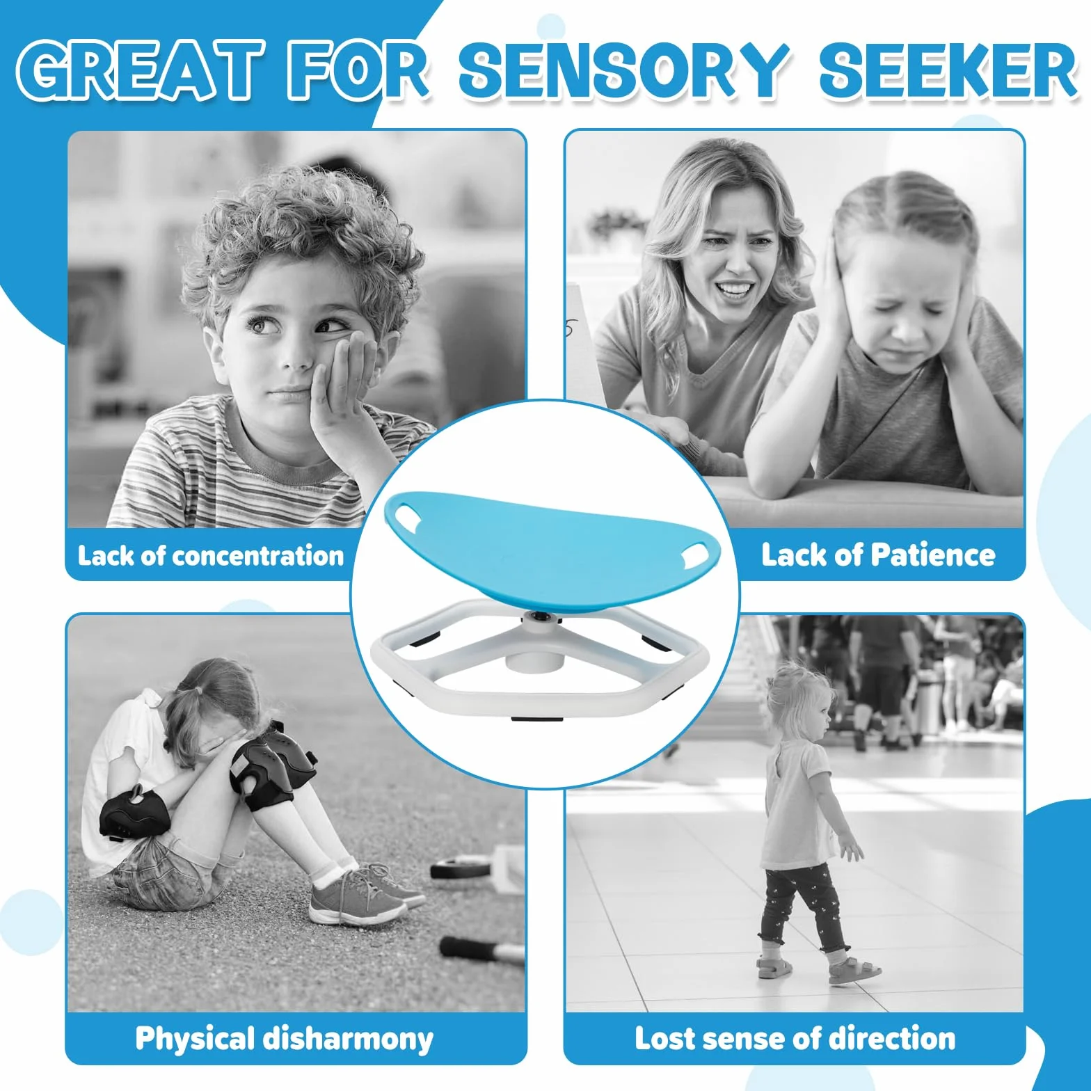 Silla Giratoria Sensorial para Niños, Taburete Giratorio de 360° con Entrenamiento de Equilibrio, para Mejorar el Equilibrio, Juguete Sensorial para niños y Niñas, Ideal para Autismo