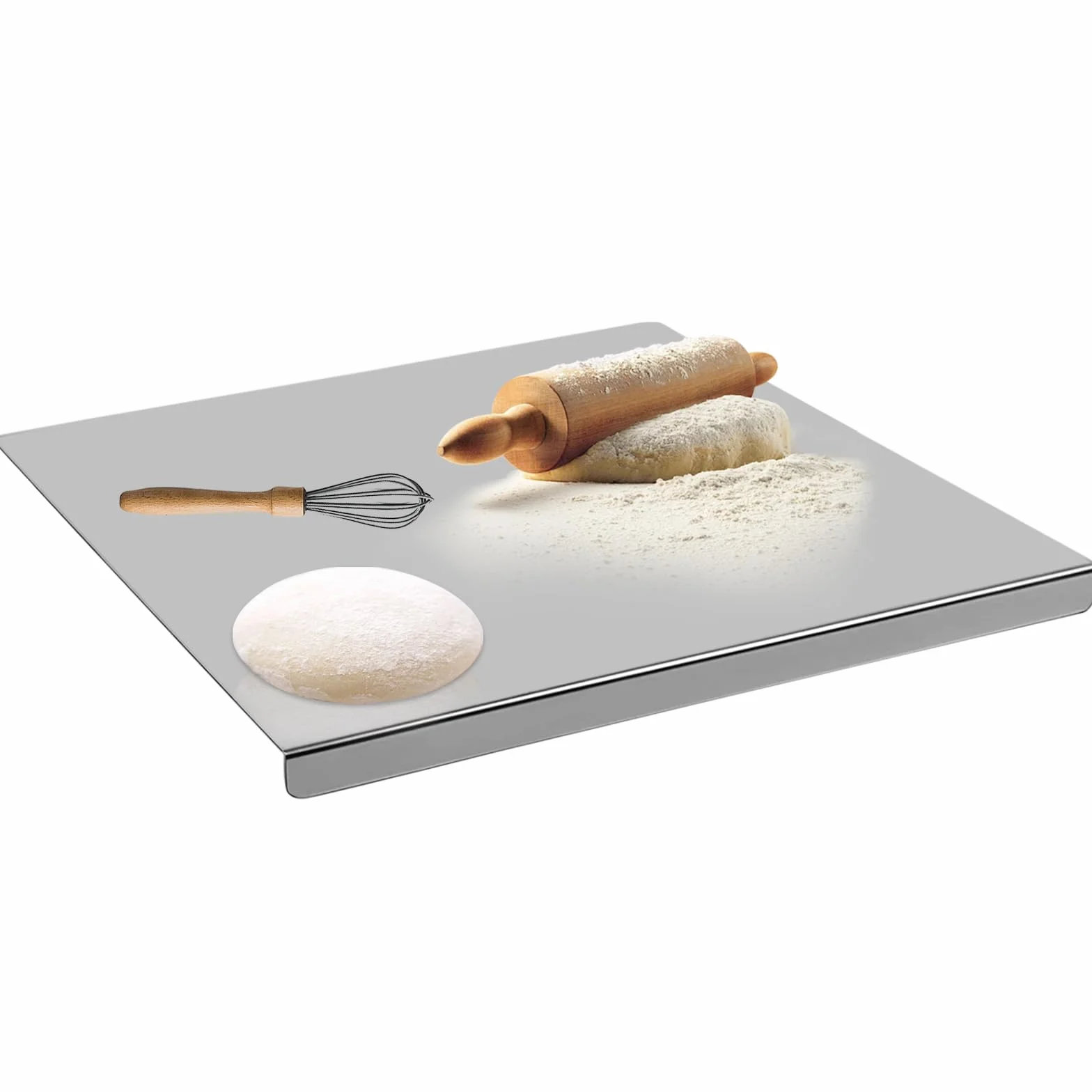 Tabla de cortar de acero inoxidable 304 de 50 x 50 cm, tabla de cortar grande y gruesa, para repostería, cocina, para amasar pasteles, carne, verduras, pan