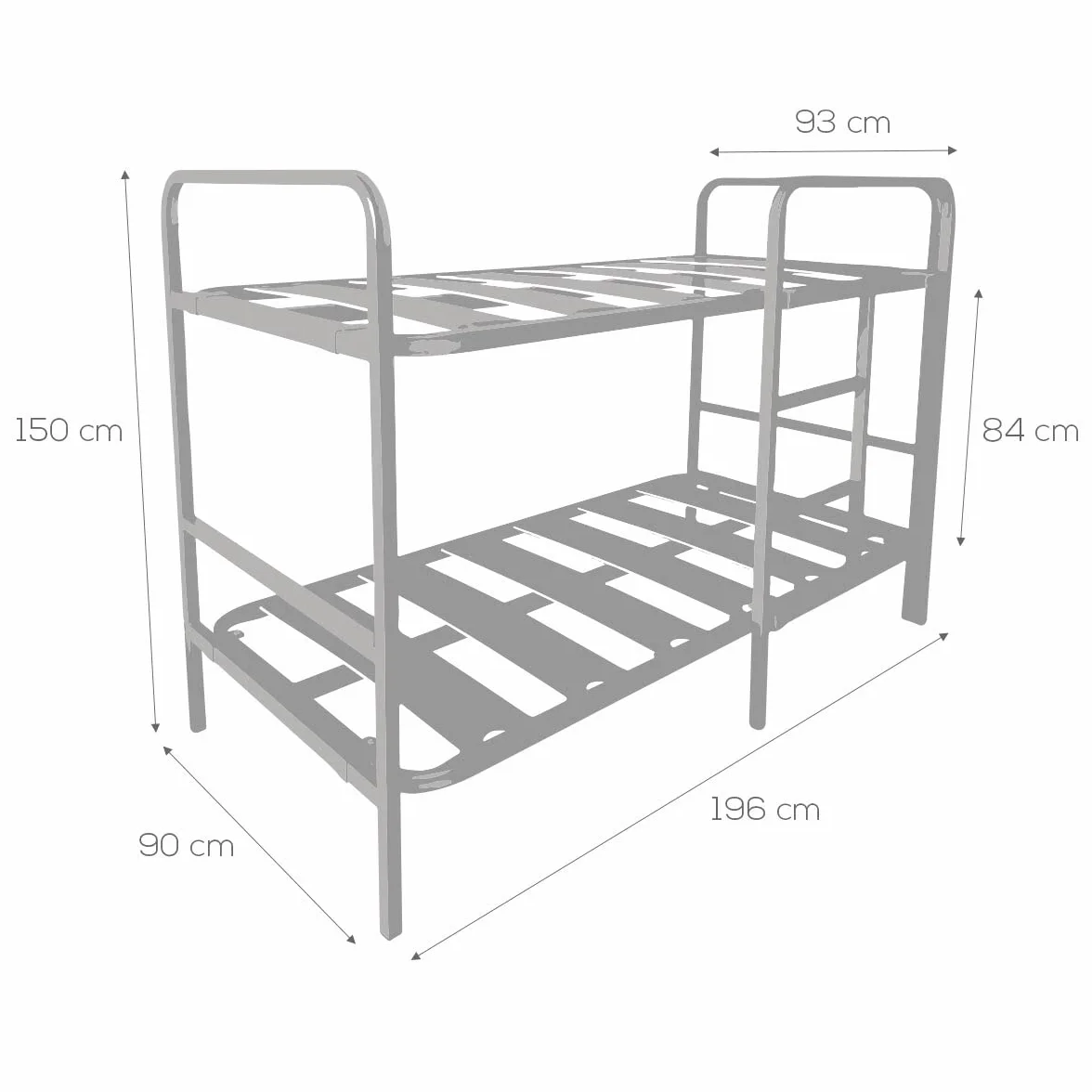 Somnia Descanso - Litera Reforzada Completa con Barandilla y Escalera Metálica - Estructura de 40x30mm con Láminas Anchas, Gris, 90x190