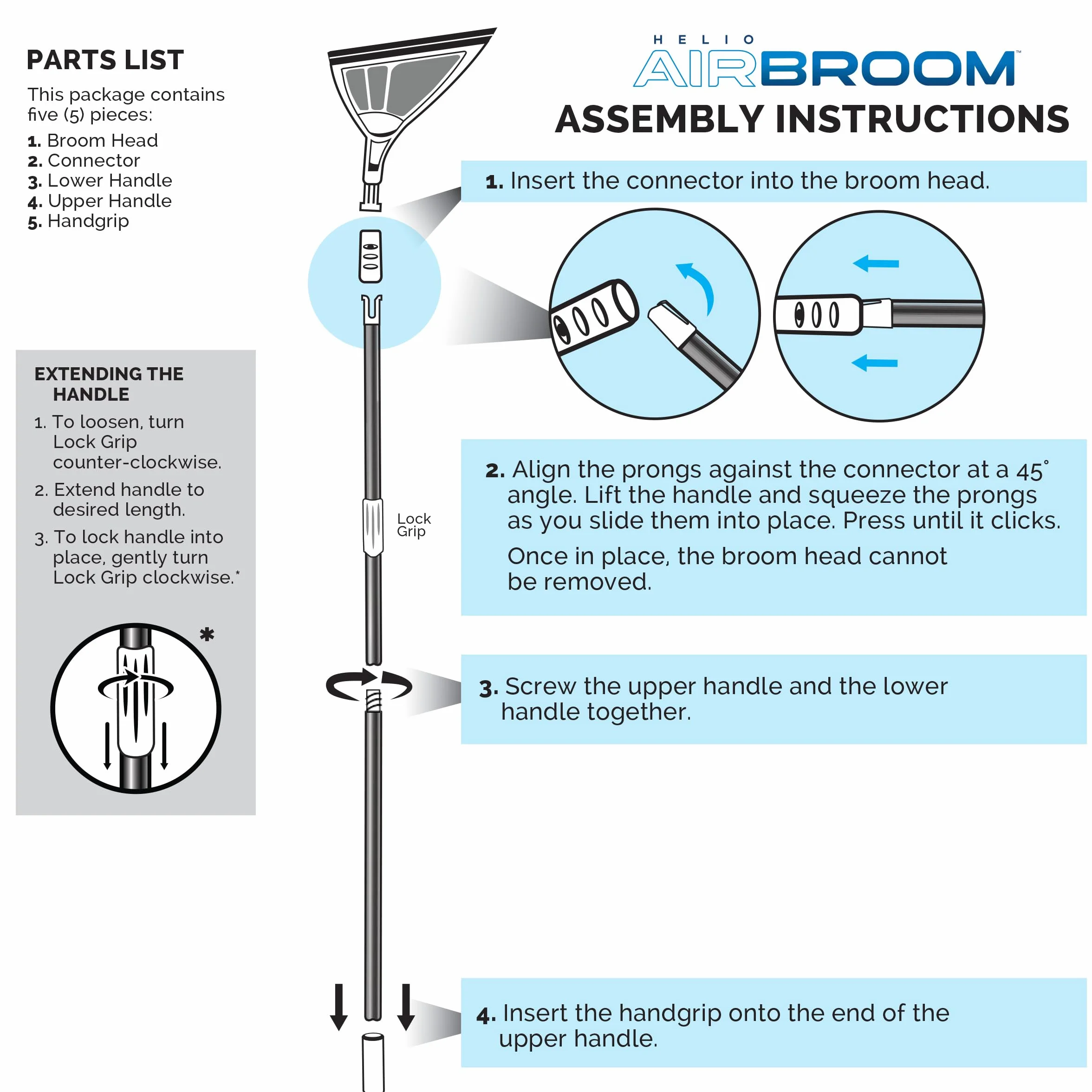 Helio AirBroom - Escoba de Suelo Todo en uno para Limpieza Interior, Limpia el Polvo, la Suciedad, el Pelo de Animales de alfombras, baldosas y Suelos de Madera Dura.