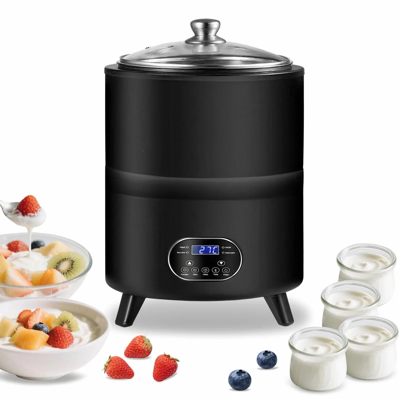 Aisny Yogurtera, Multifuncional Máquina de Yogur de 8 litros con Gran Capacidad y Pantalla de Tiempo Yogurt Maker para la Producción de Yogur en Grandes Cantidades