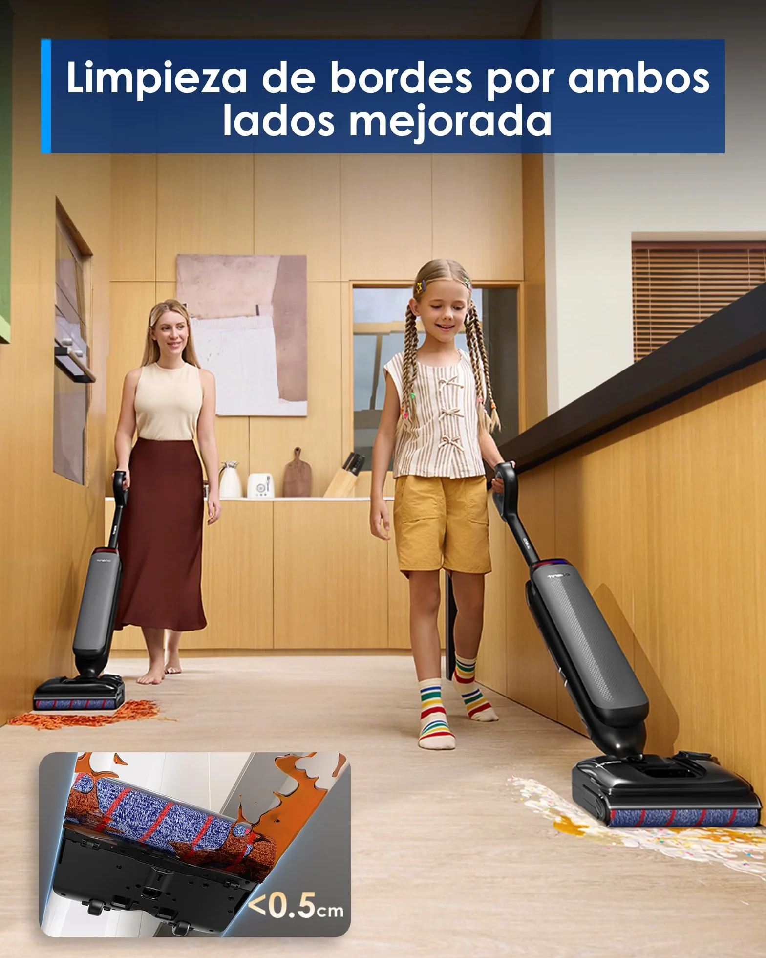 Tineco Floor One S7 Artist Aspiradora en seco y húmedo, Succión de 22 kPa, Diseño antienredos DualBlock - Secado rápido a 85 °C - 50 min de autonomía - Limpieza de Bordes por Ambos Lados