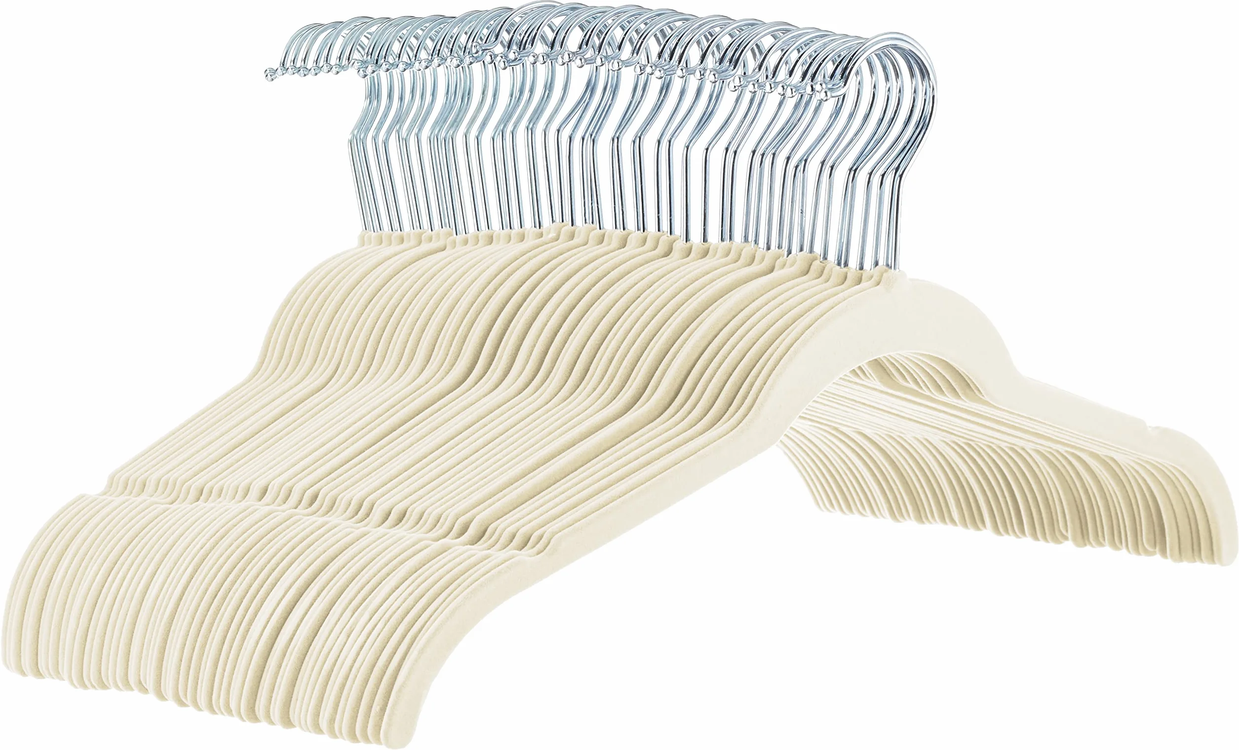 Amazon Basics Perchas de terciopelo para camisas/vestidos - Paquete de 50, Marfil