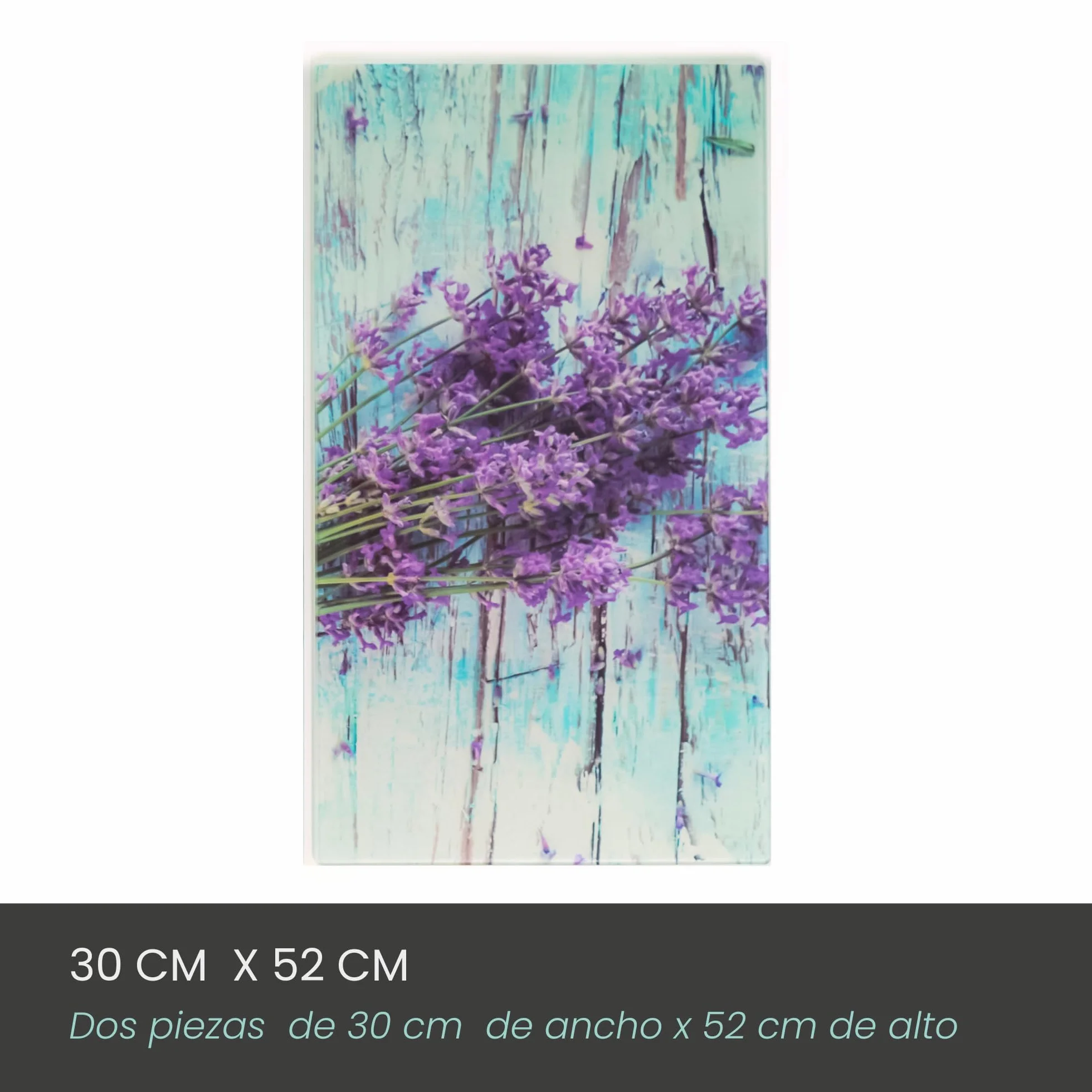 Jocca - Salvaencimeras Cristal Templado, Protector Vitrocerámica Cocina, Tabla de Cortar Vidrio, Cubre Encimera, Resistente al Calor y Arañazos, Diseño Lavanda, 2 unidades 30x52 cm