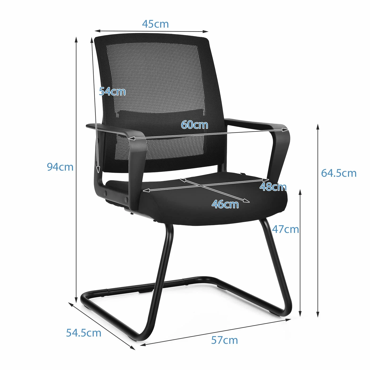 COSTWAY Silla de Conferencia, Silla de Reunión con Base Resistente Forma de Trineo, Sillas Cantilever Respaldo Ergonómico y Asiento Acolchado, Soporte Lumbar Regulable y Reposabrazos (estilo1, 1)